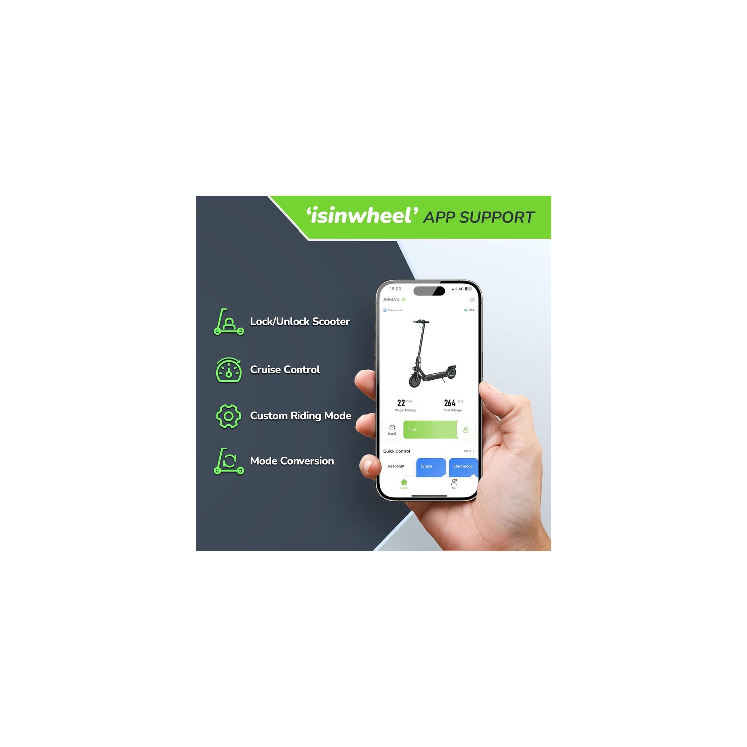 isinwheel S9MAX Folding Adults Electric Commuting Scooter - Black