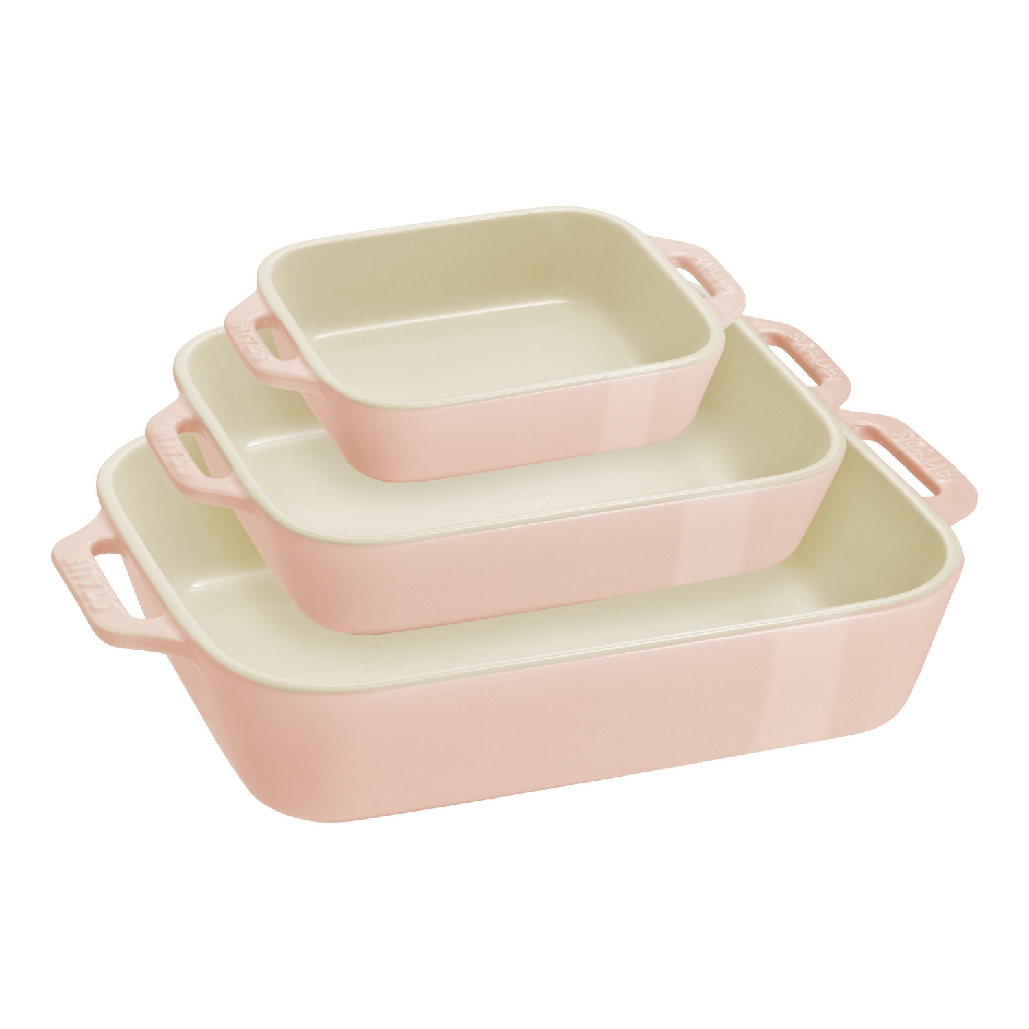 Ensemble de plats de cuisson rectangulaires en céramique de STAUB, Macaron rose pâle, 3 pièces