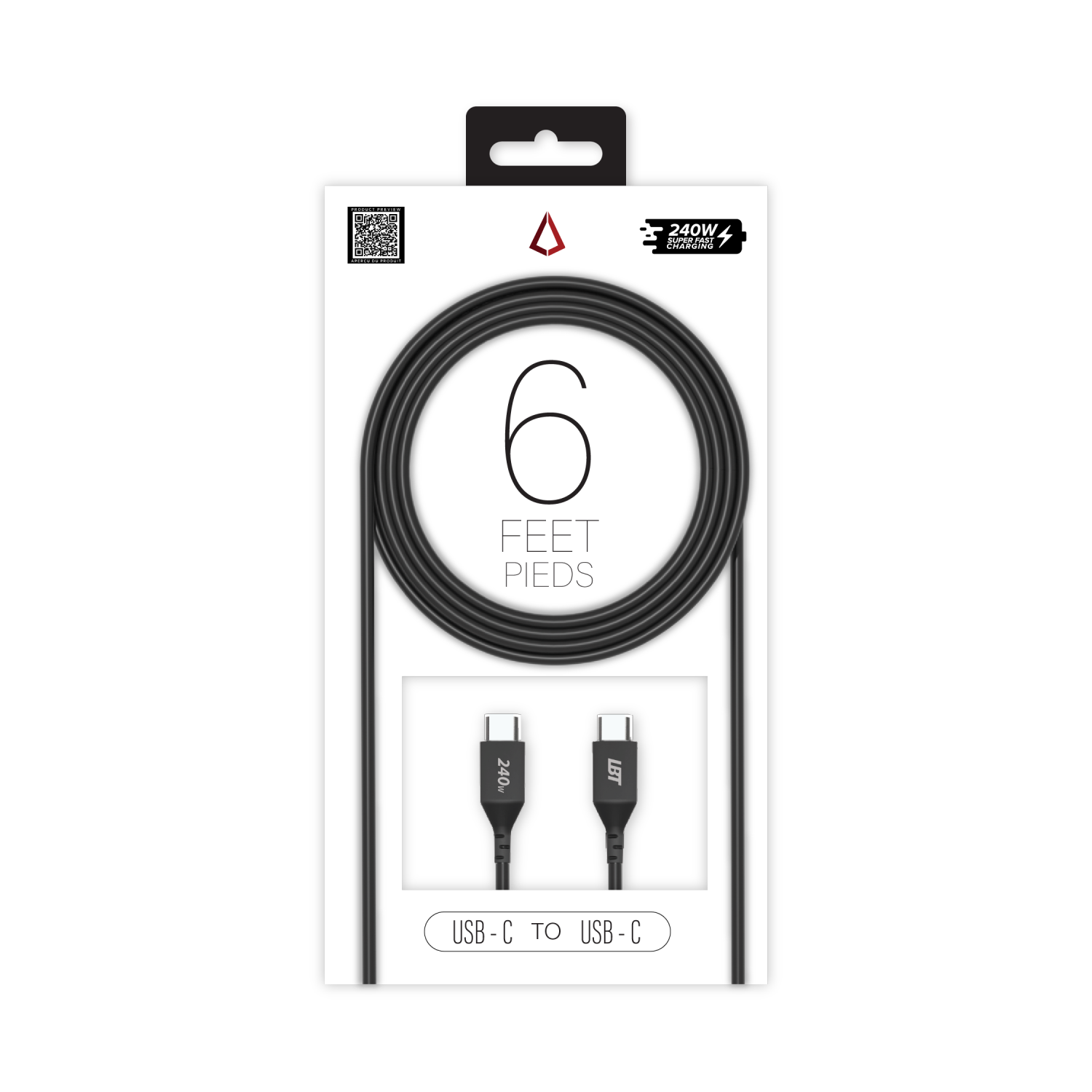 LBT 6 ft Black USB-C to C PVC Cable