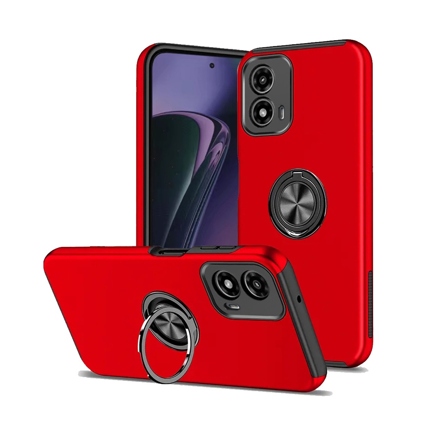 [CS] Hybrid Magnetic Kickstand Invisible Ring Case Cover for Motorola Moto G Play 2024, Red