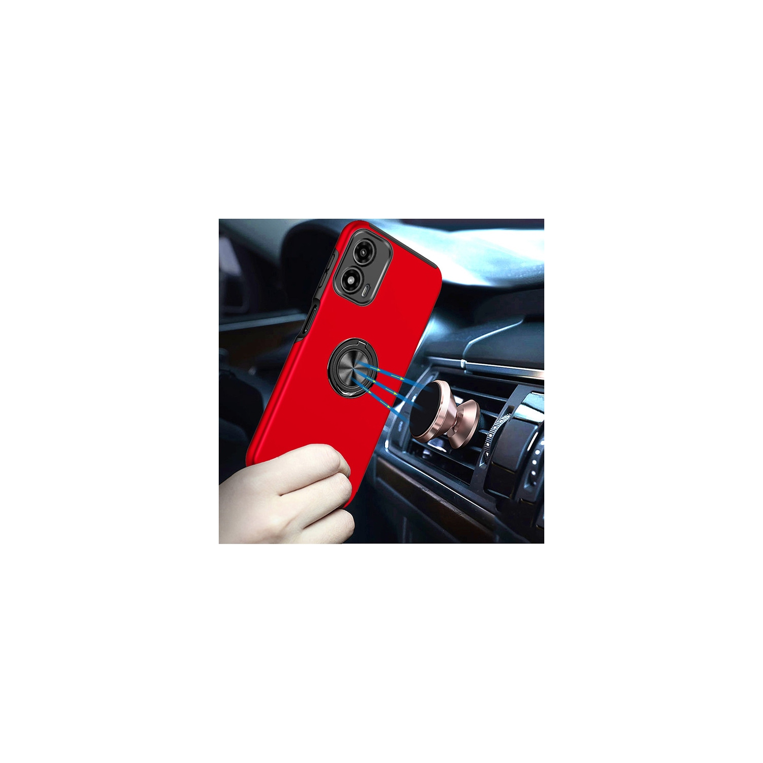 [CS] Hybrid Magnetic Kickstand Invisible Ring Case Cover for Motorola Moto G Play 2024, Red