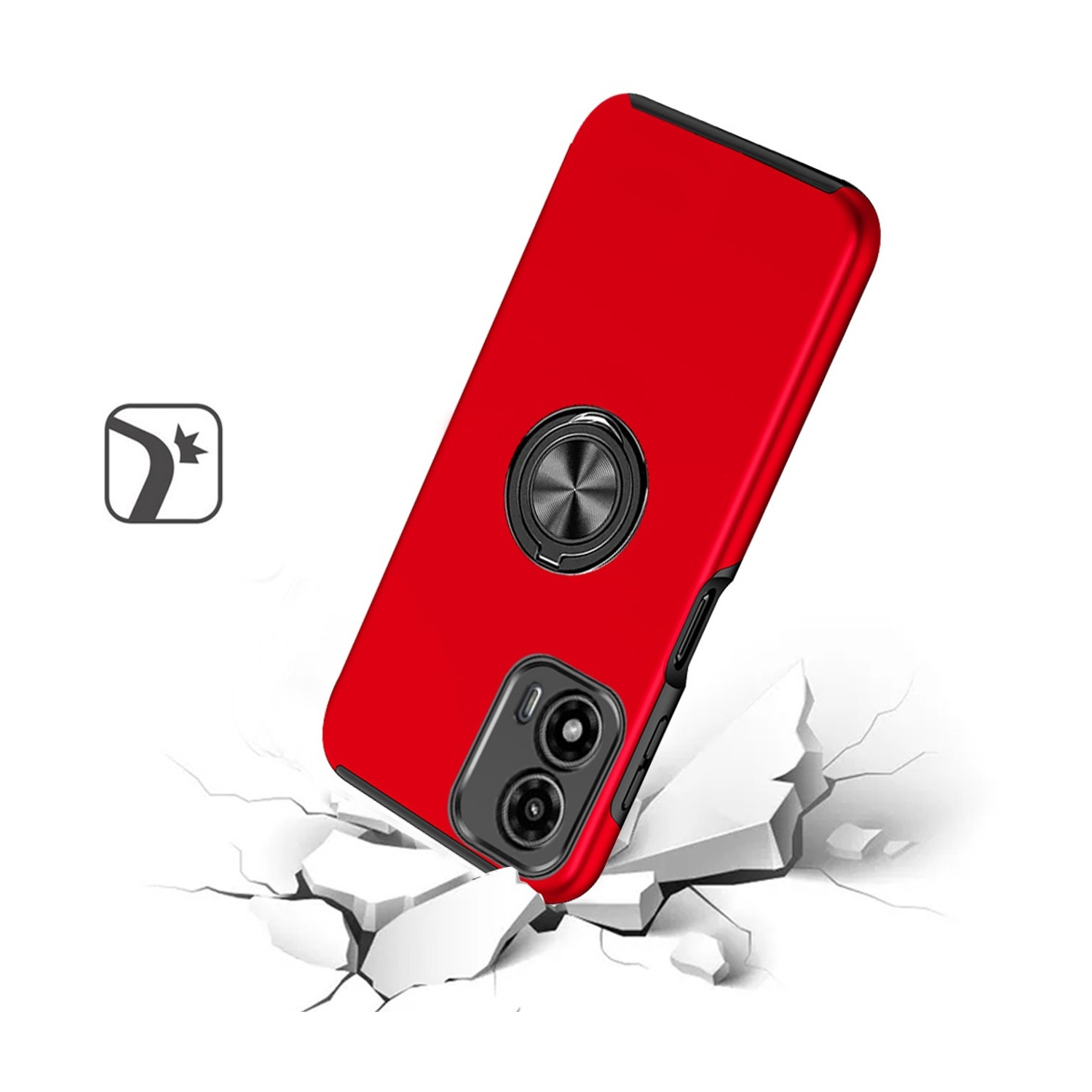 [CS] Hybrid Magnetic Kickstand Invisible Ring Case Cover for Motorola Moto G Play 2024, Red