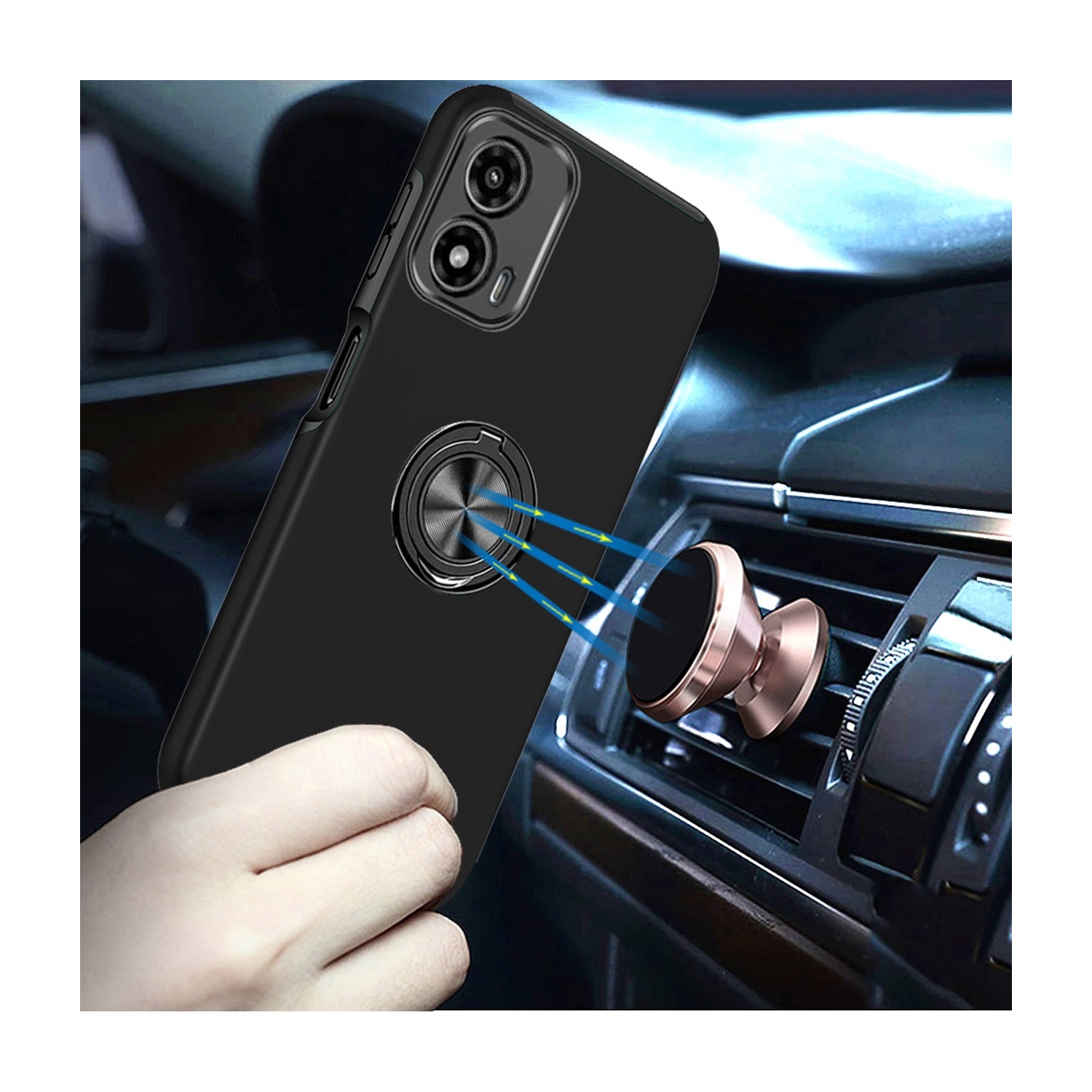 [CS] Hybrid Magnetic Kickstand Invisible Ring Case Cover for Motorola Moto G Play 2024, Midnight Green