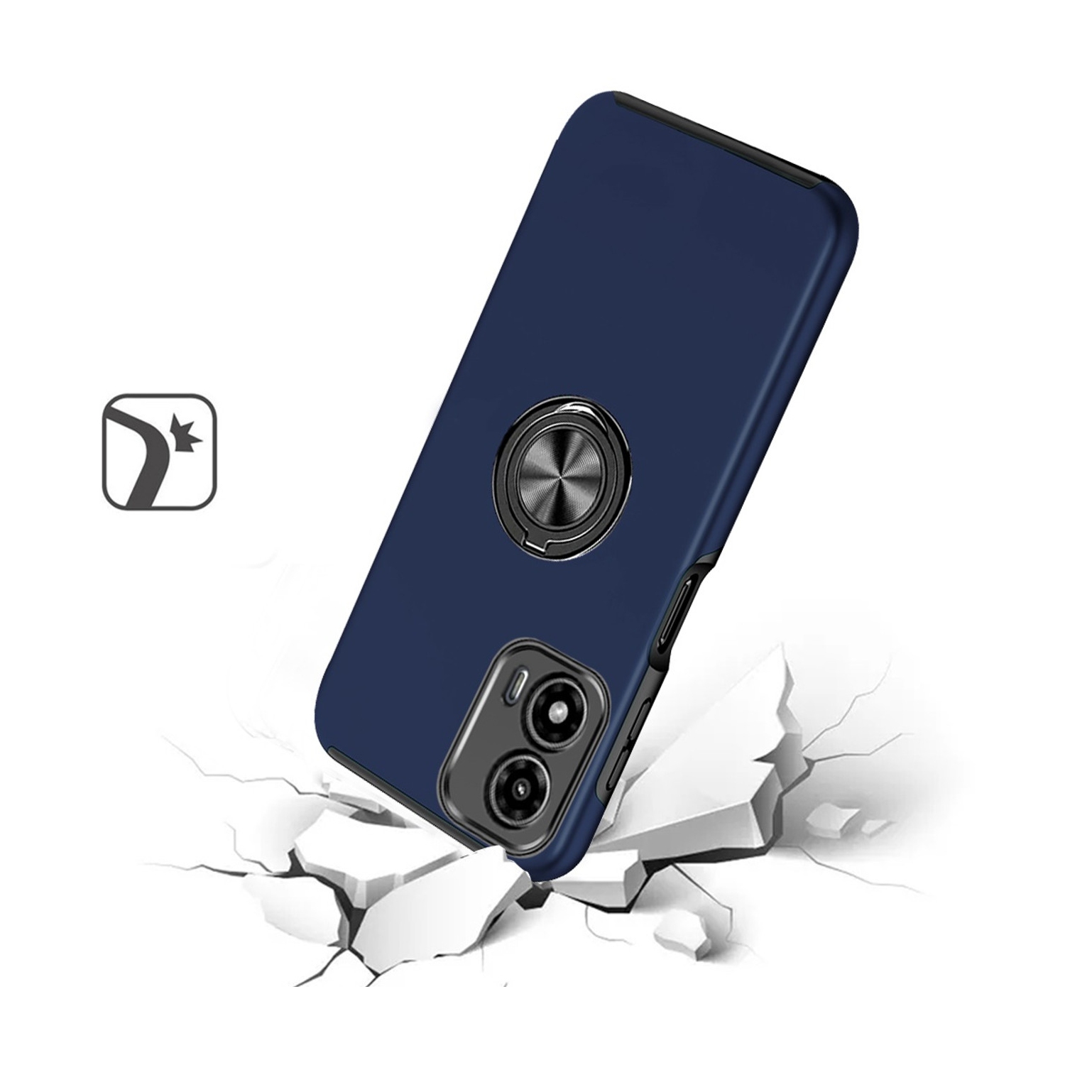 [CS] Support magnétique hybride pour étui en anneau invisible pour Moto G Play 2024 de Motorola, bleu marine