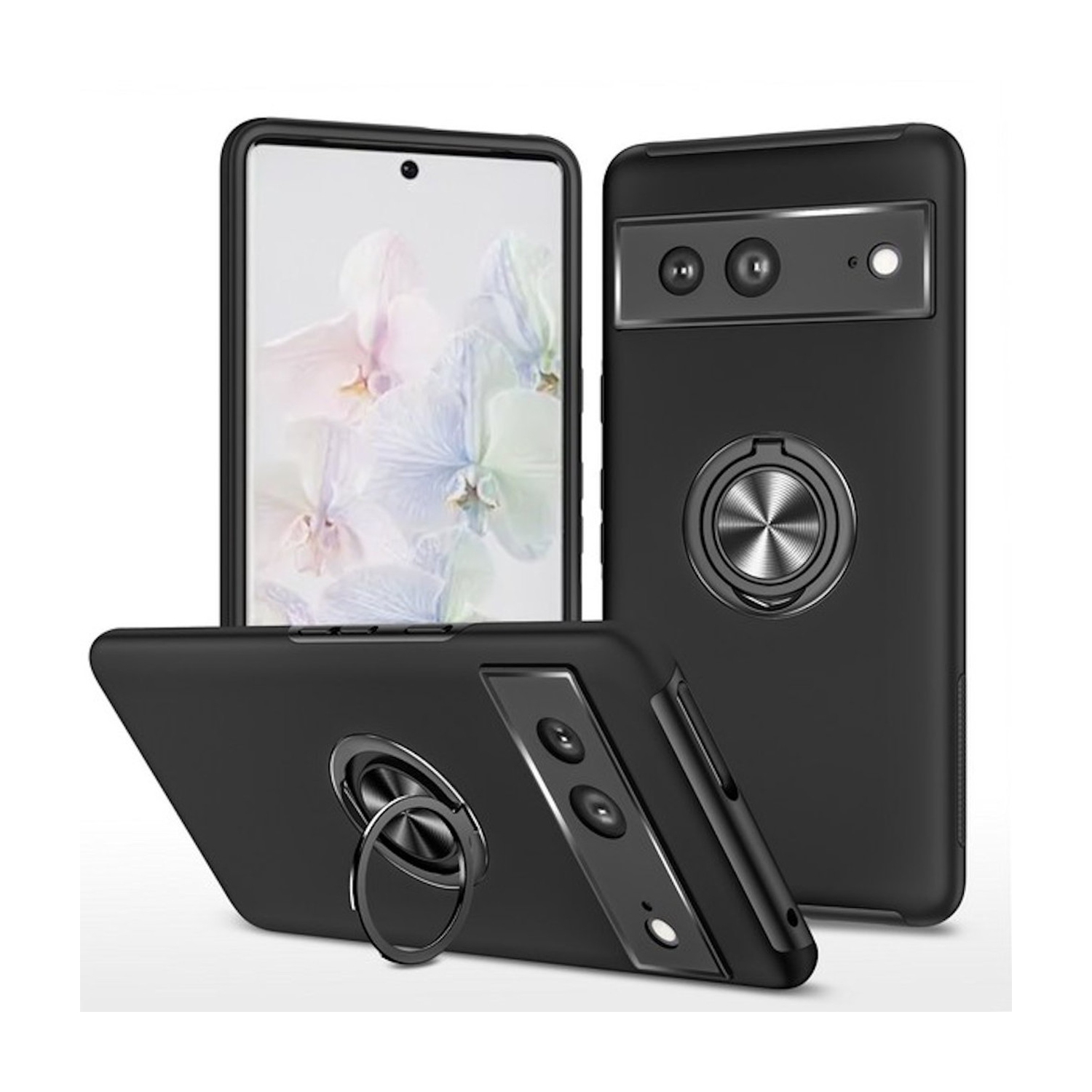 [CS] Hybrid Magnetic Kickstand Invisible Ring Case Cover for Google Pixel 7 Pro, Black