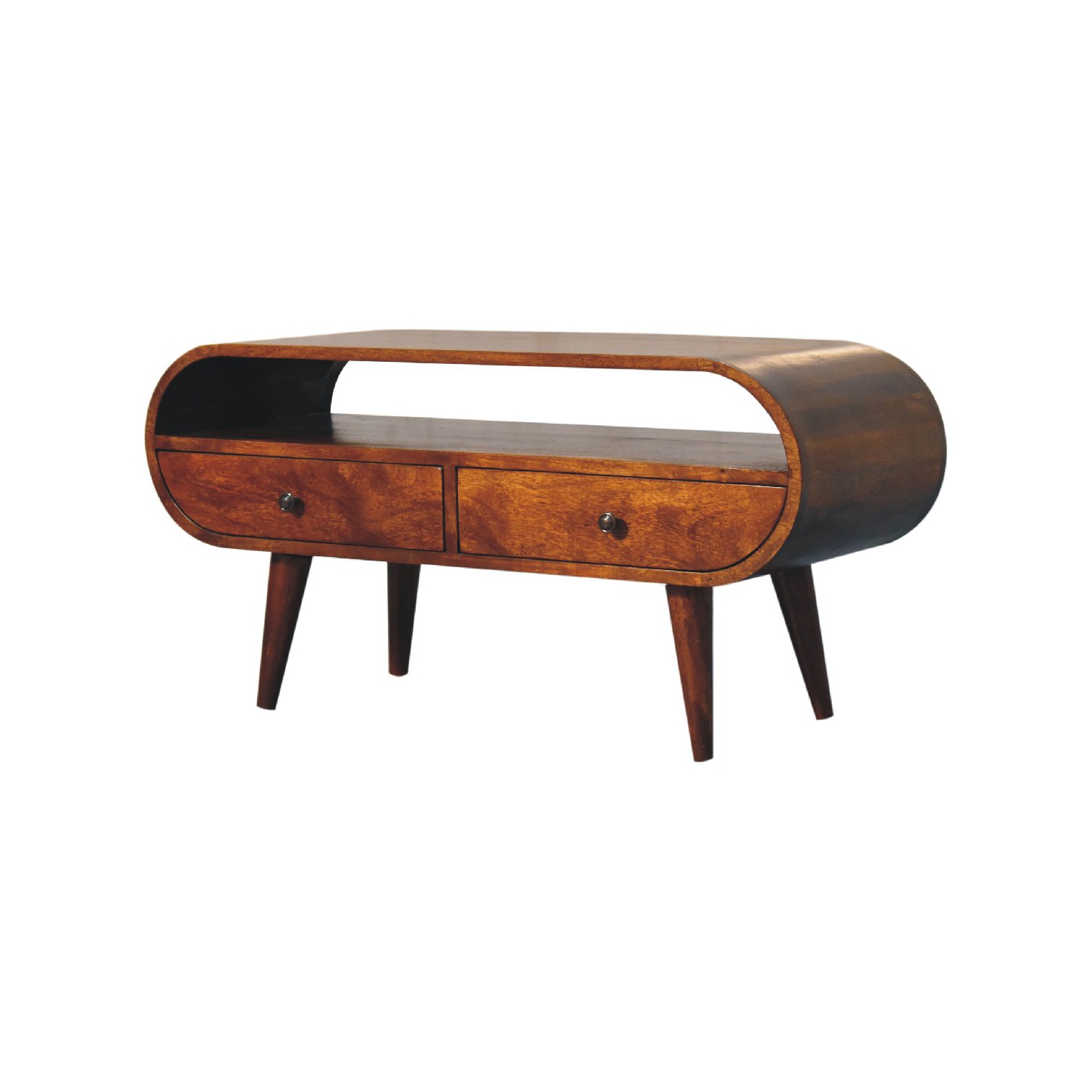 Meuble pour téléviseur circulaire en bois massif au fini marron d'Artisan Furniture