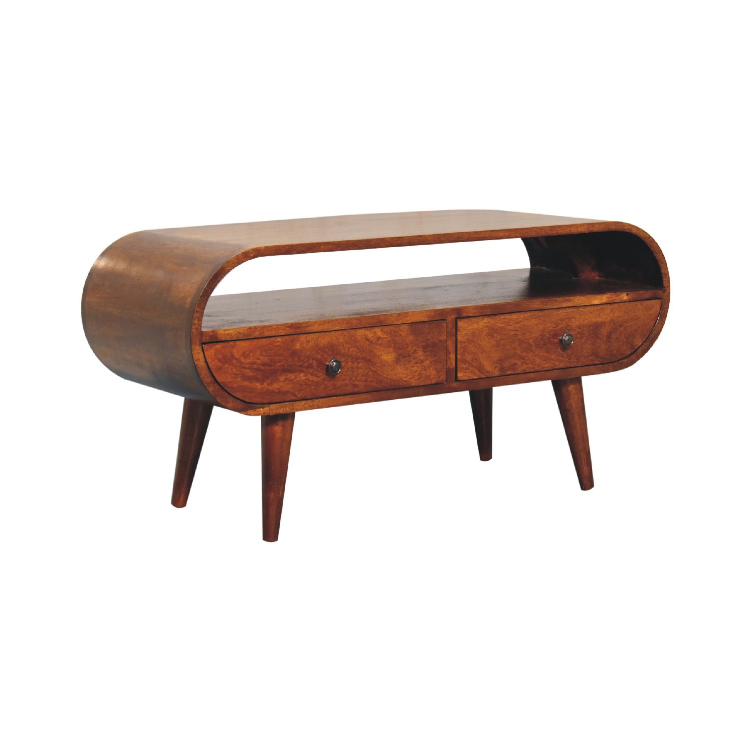 Meuble pour téléviseur circulaire en bois massif au fini marron d'Artisan Furniture