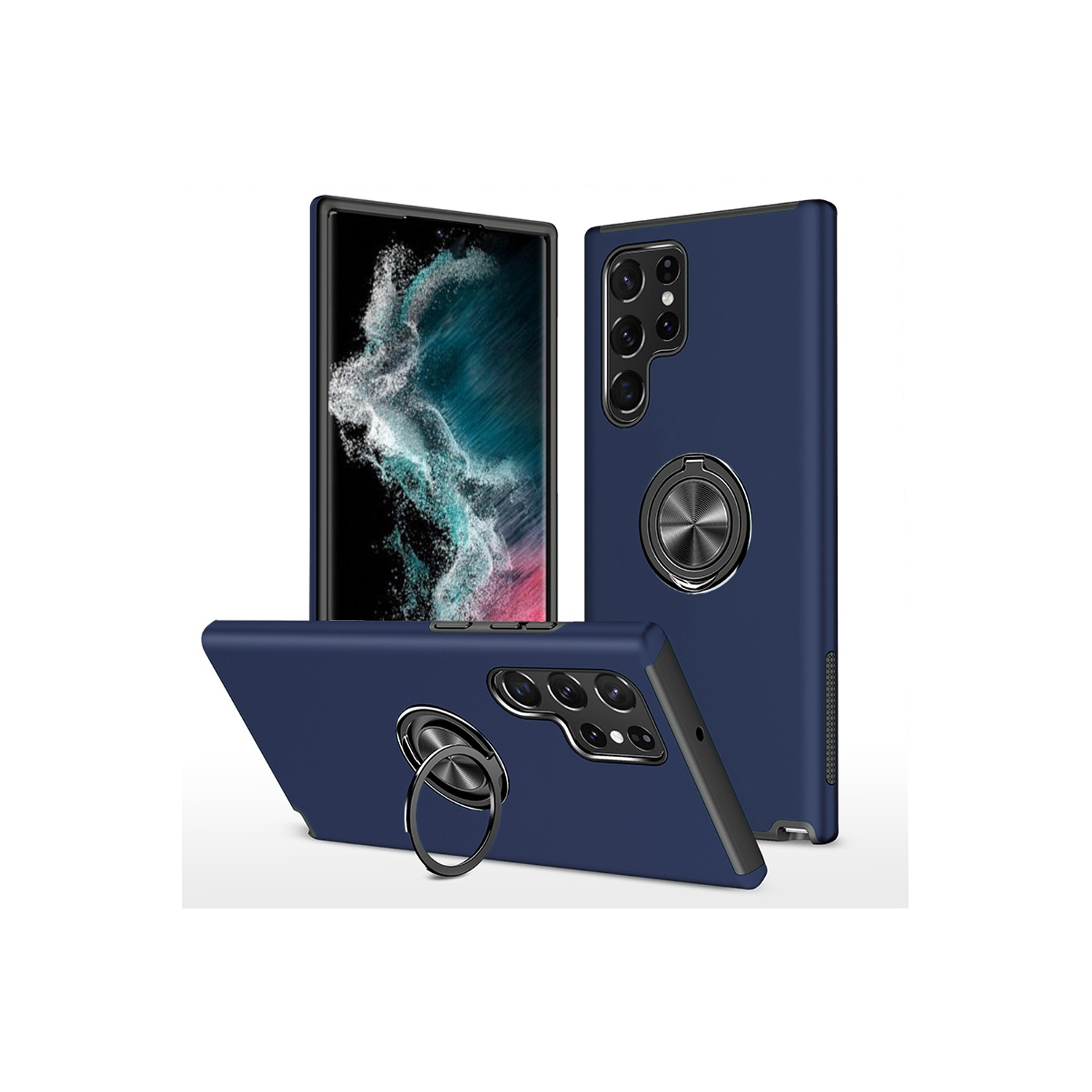 [CS] Étui avec béquille magnétique hybride invisible pour Galaxy S22 Ultra de Samsung, bleu marine