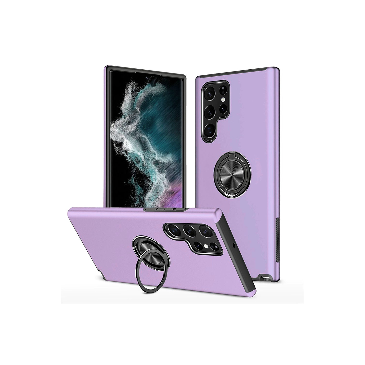 [CS] Hybrid Magnetic Kickstand Invisible Ring Case Cover for Samsung Galaxy S22 Ultra, Purple