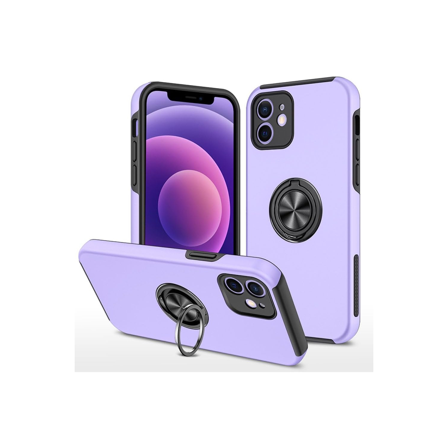 [CS] Hybrid Magnetic Kickstand Invisible Ring Case Cover for iPhone 12 Mini, Purple