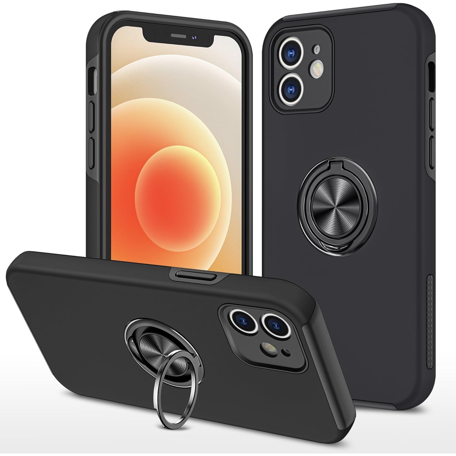 [CS] Hybrid Magnetic Kickstand Invisible Ring Case Cover for iPhone 12 Mini, Black