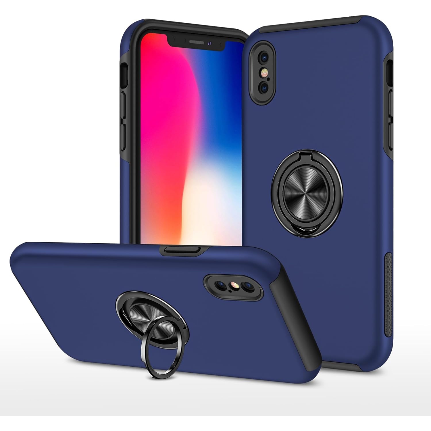 [CS] Étui support magnétique hybride invisible pour anneau pour iPhone X/XS, bleu marine