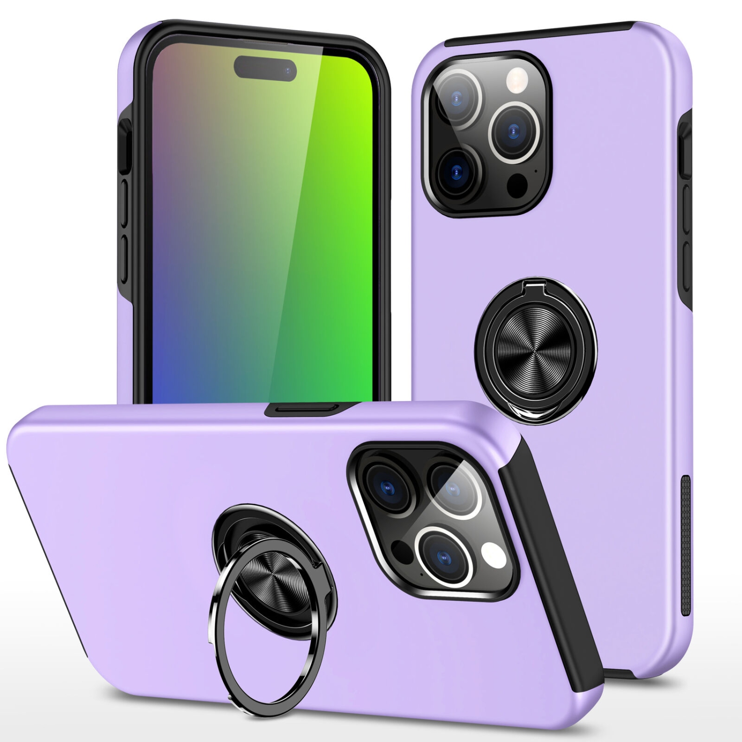 [CS] Hybrid Magnetic Kickstand Invisible Ring Case Cover for iPhone 12 Pro Max, Purple