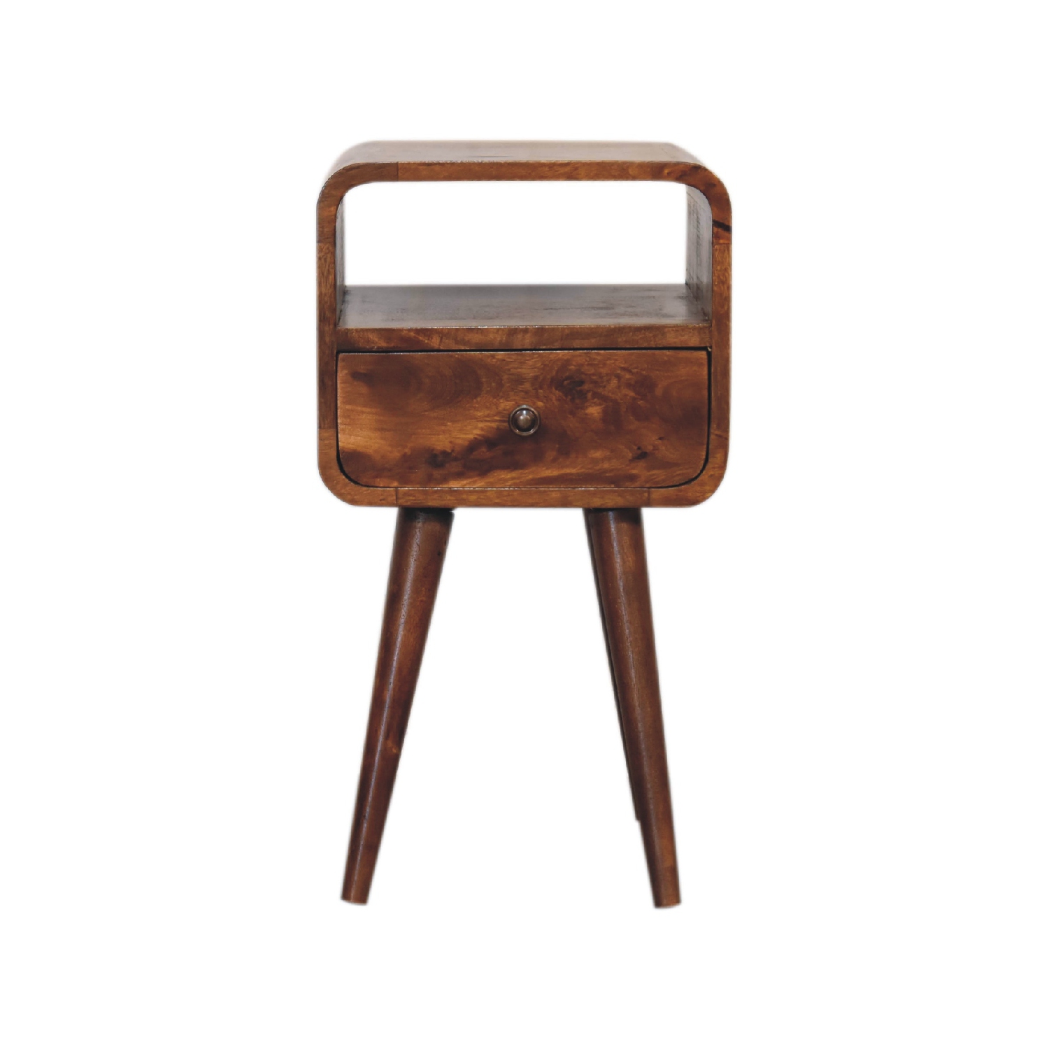 Artisan Furniture Solid Wood Mini Curve Open Nightstand In Chestnut Finish