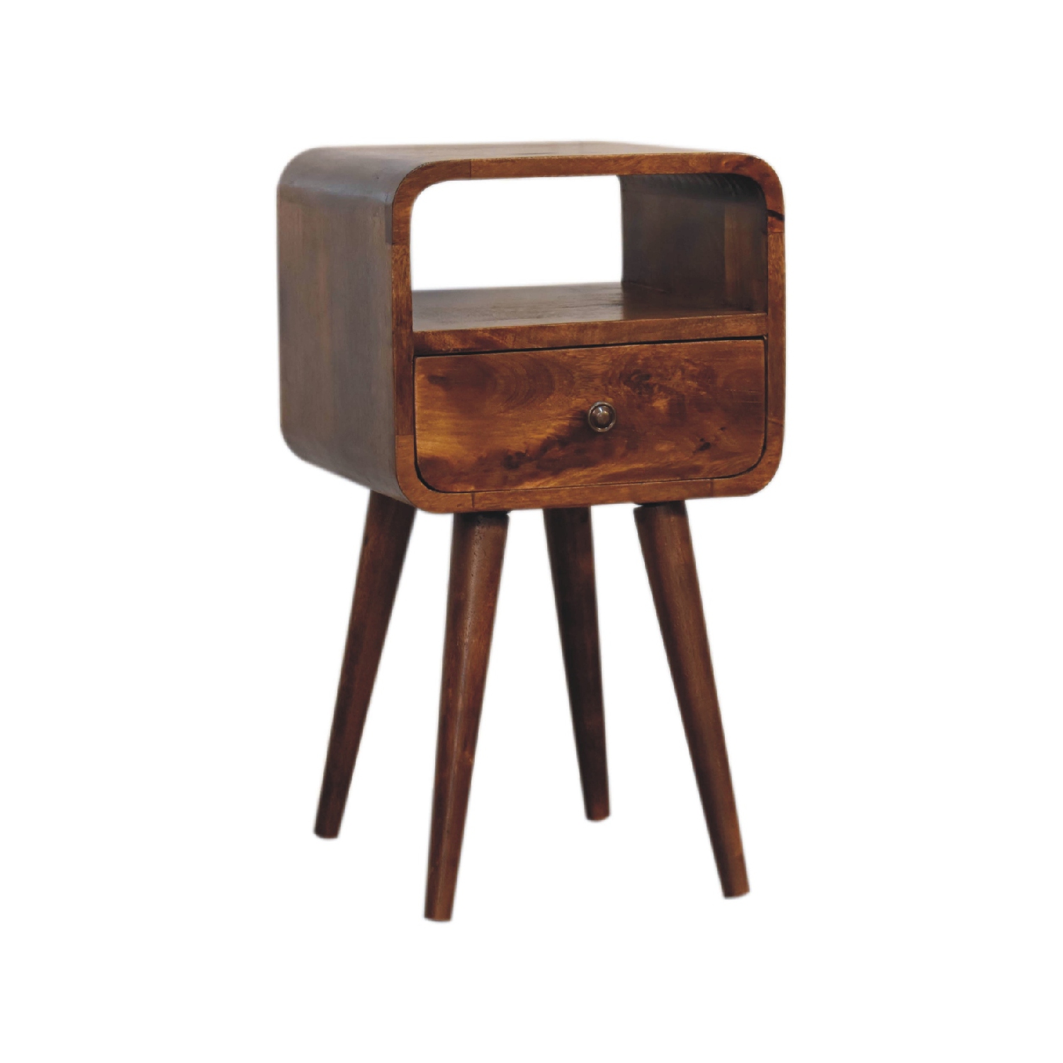 Artisan Furniture Solid Wood Mini Curve Open Nightstand In Chestnut Finish