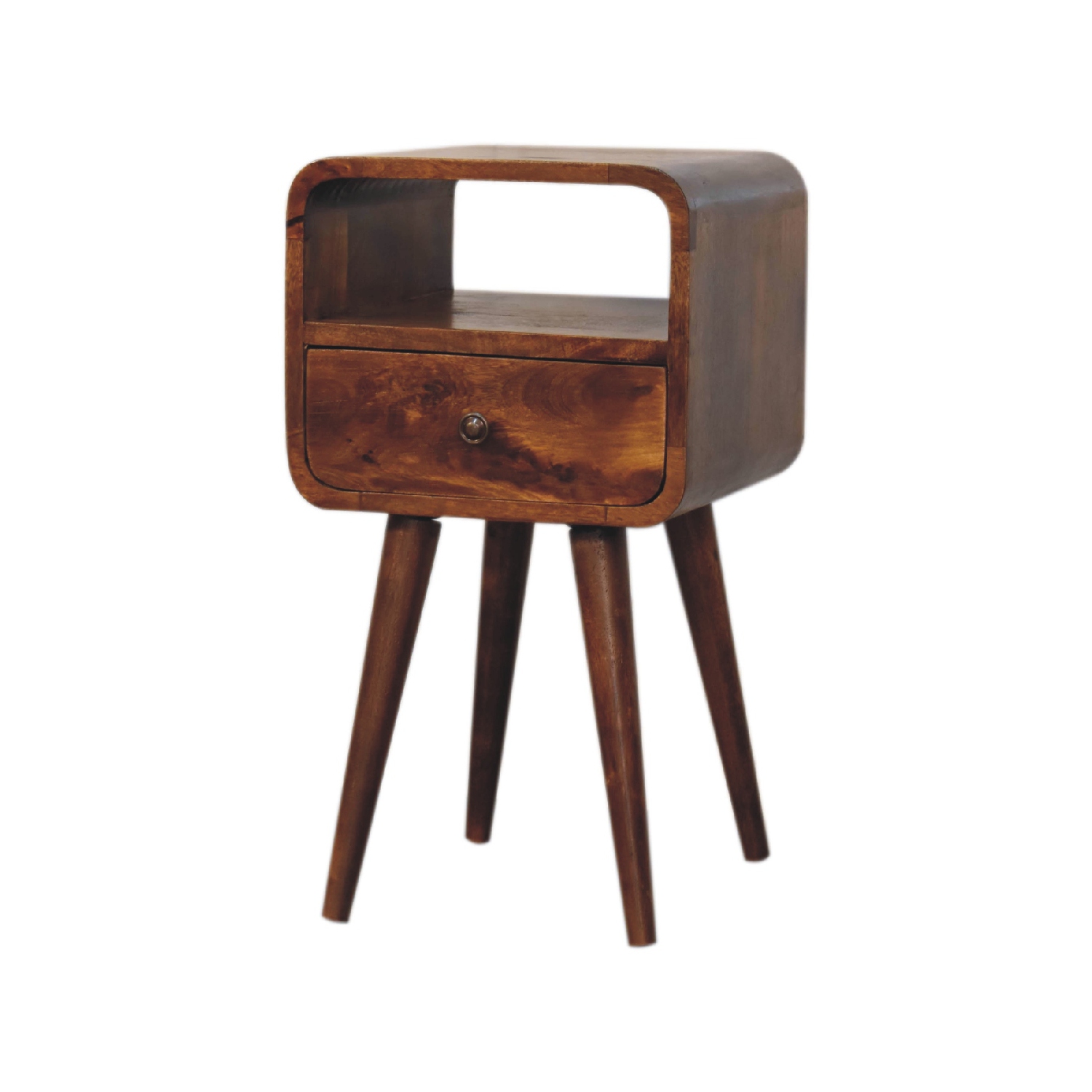 Artisan Furniture Solid Wood Mini Curve Open Nightstand In Chestnut Finish