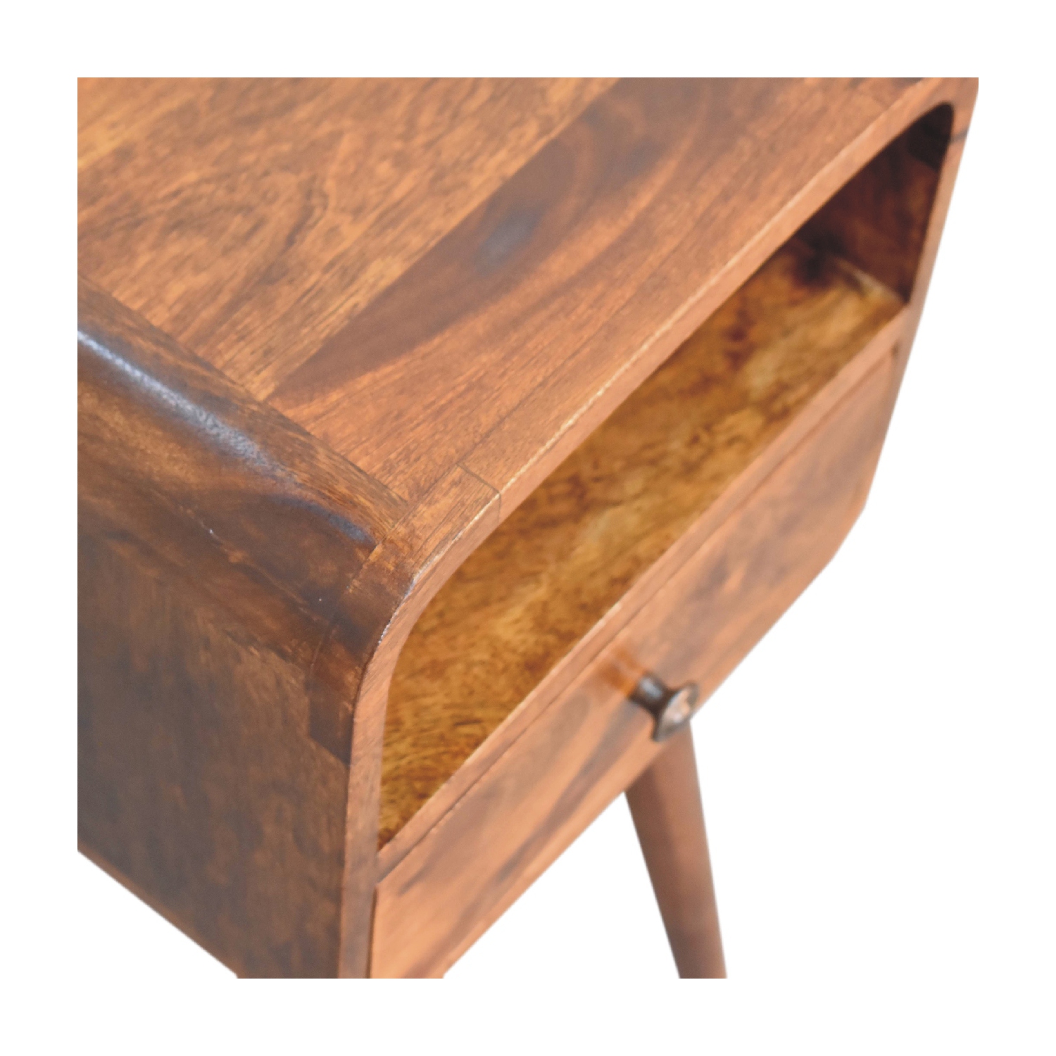 Artisan Furniture Solid Wood Mini Curve Open Nightstand In Chestnut Finish