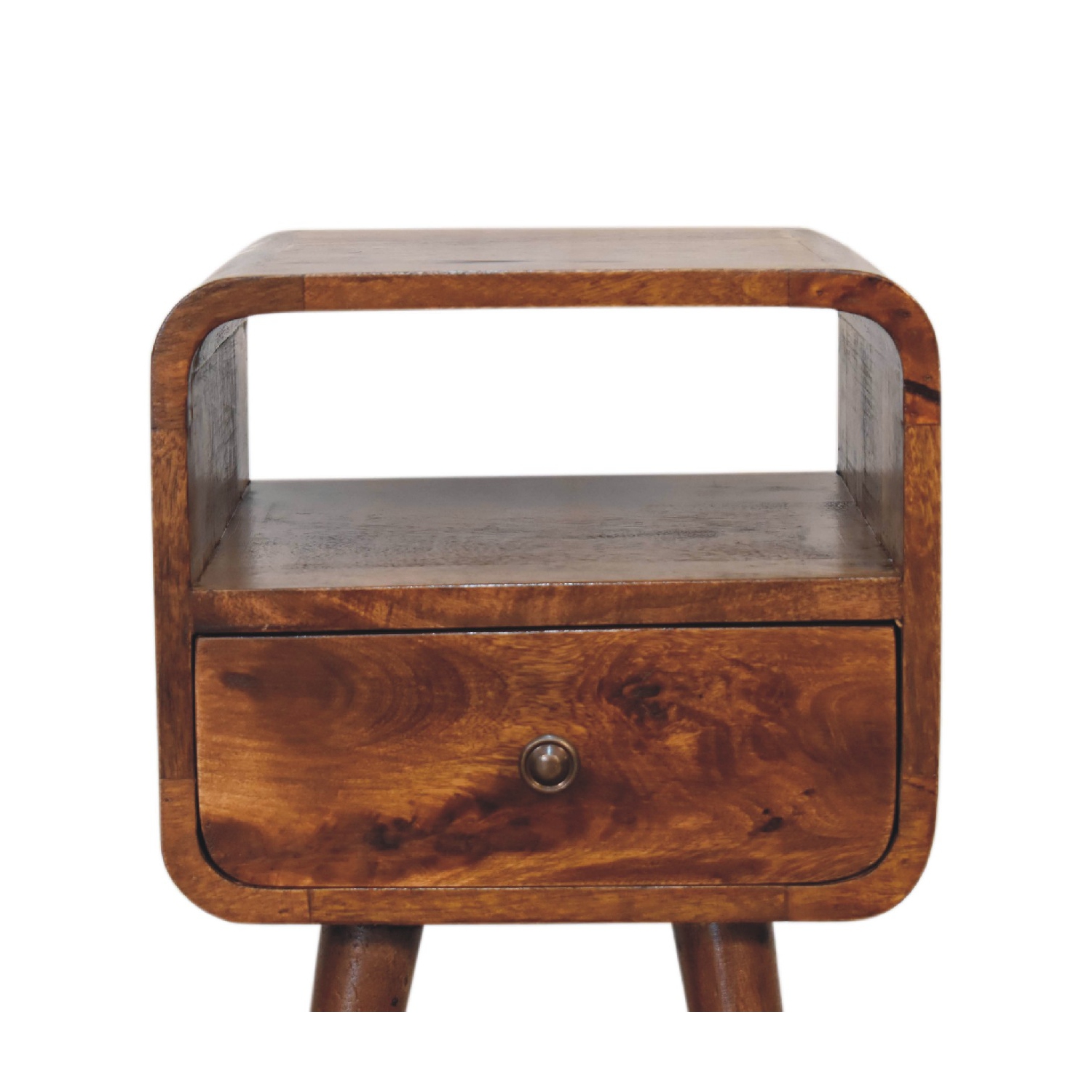Artisan Furniture Solid Wood Mini Curve Open Nightstand In Chestnut Finish