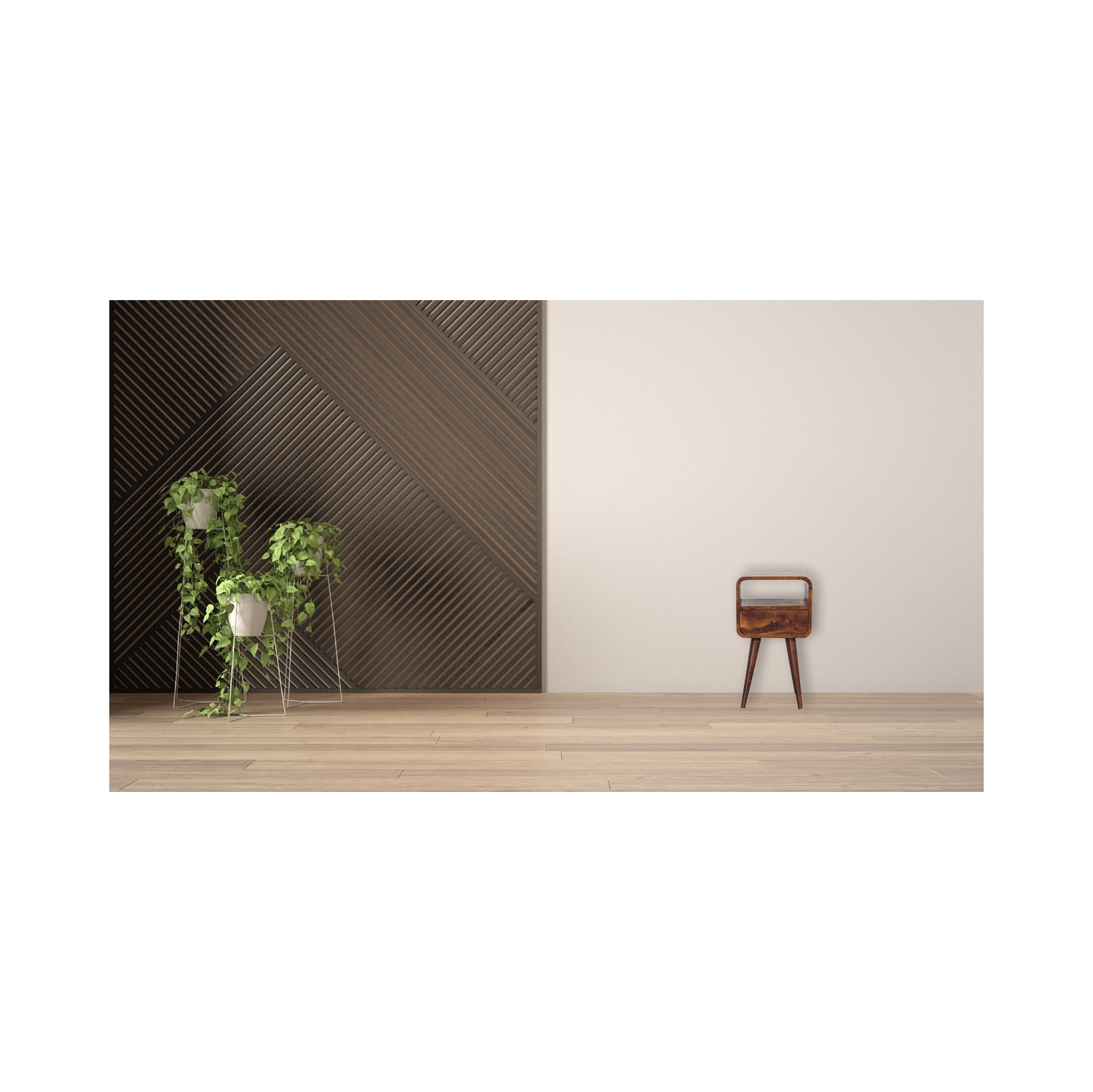 Artisan Furniture Solid Wood Mini Curve Open Nightstand In Chestnut Finish