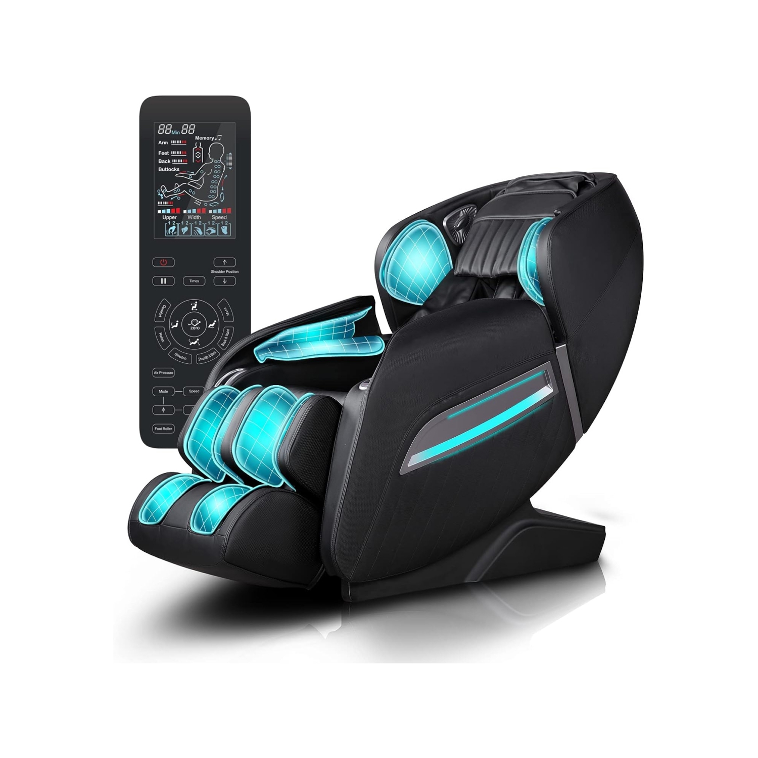 Fauteuil massage tout le corps chauffant et inclinable similicuir à commande vocale/recharge USB de Medfinity - Noir