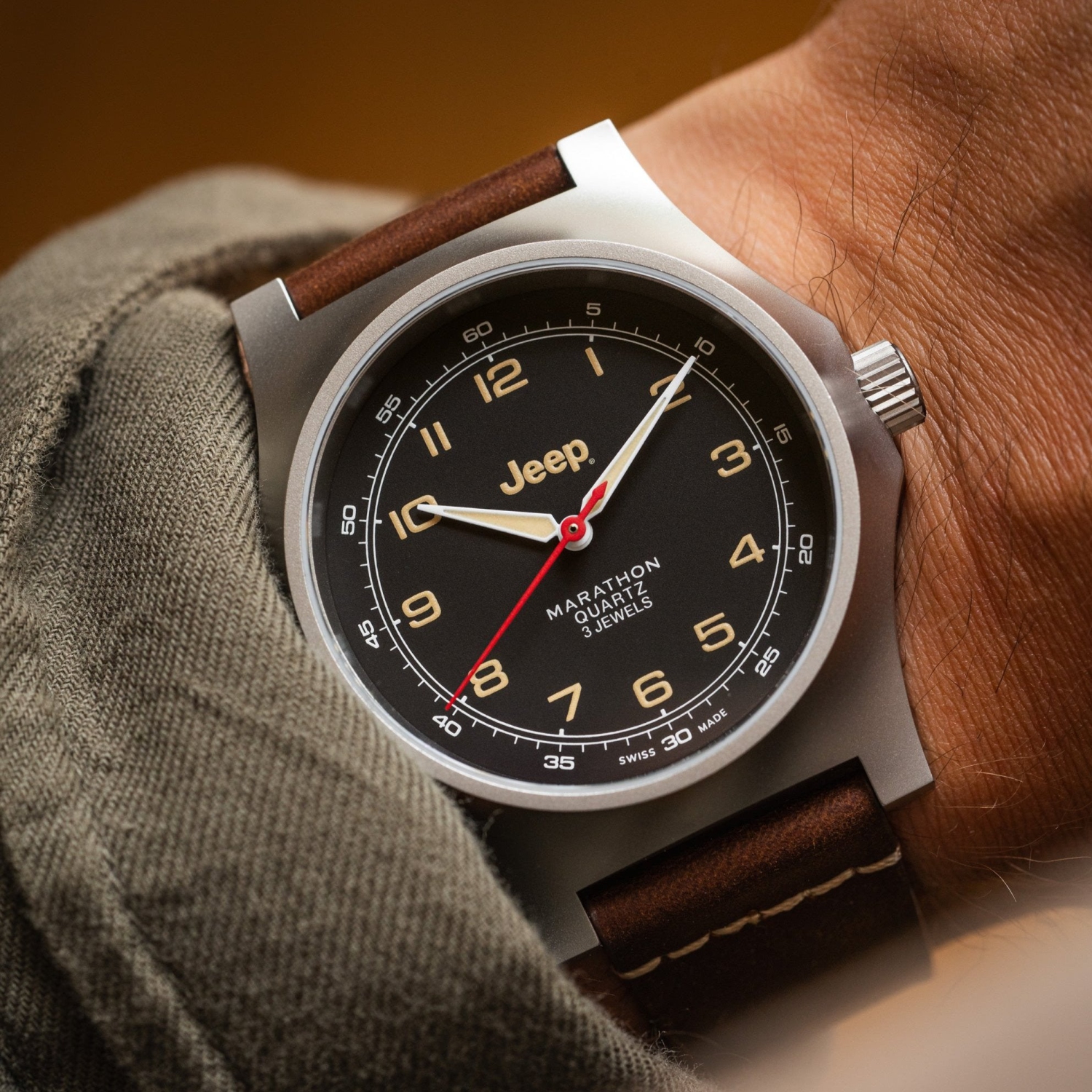 MARATHON- Jeep® Willys SSGPQ on 3-Piece Leather Strap Kit made from Crazy Horse leather 41mm