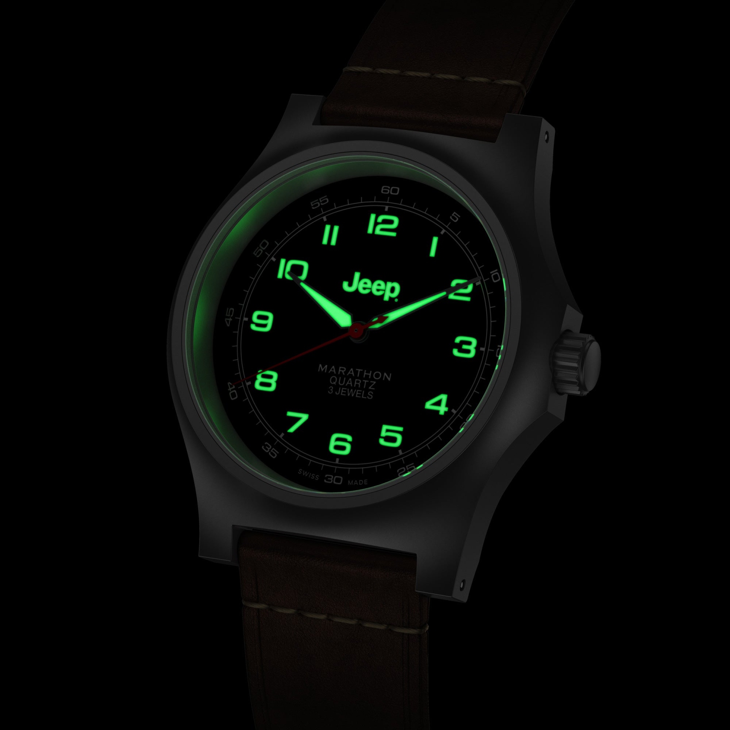 MARATHON- Jeep® Willys SSGPQ on 3-Piece Leather Strap Kit made from Crazy Horse leather 41mm