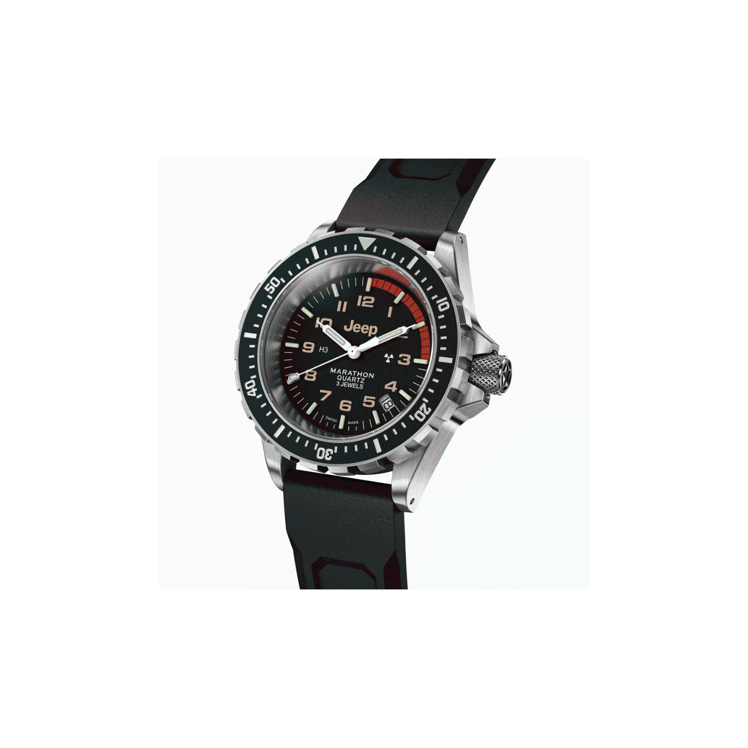 MARATHON- Jeep® Rubicon TSAR® on Black 3-Piece Rubber Strap Kit 41mm