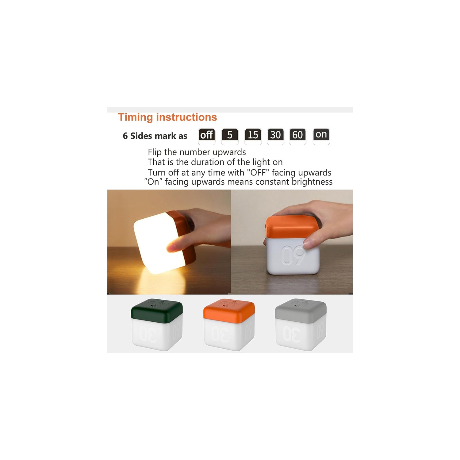 LED Cube Night Light for Kids and Adults, Flip Timer Night Lamp USB Rechargeable Baby Nursery Night Light for Breastfeeding,Movable Light Mood