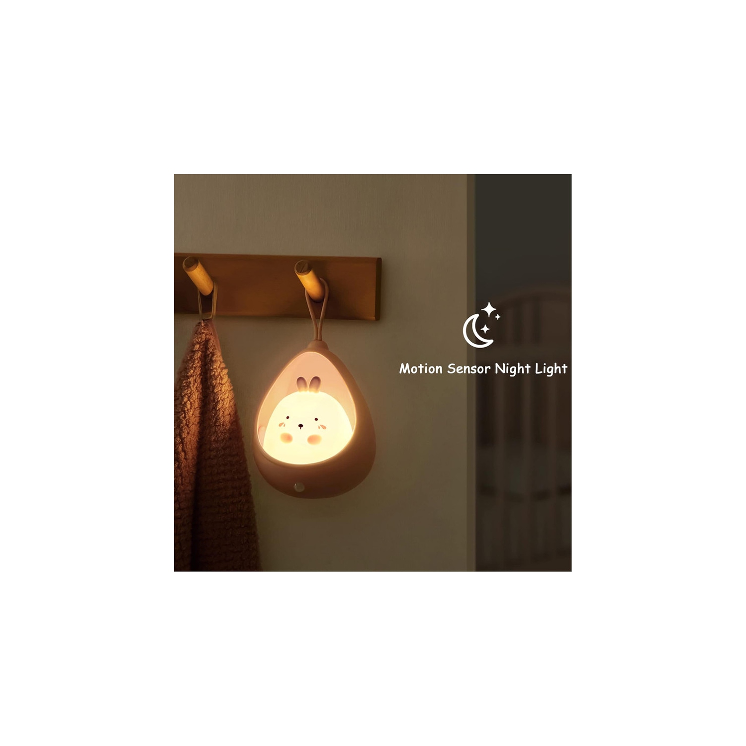 Cute rabbit Motion Sensor Night Light Wall Lamp,Rechargable,Bedroom Decoration for Kids Baby Toddler Teen Gift