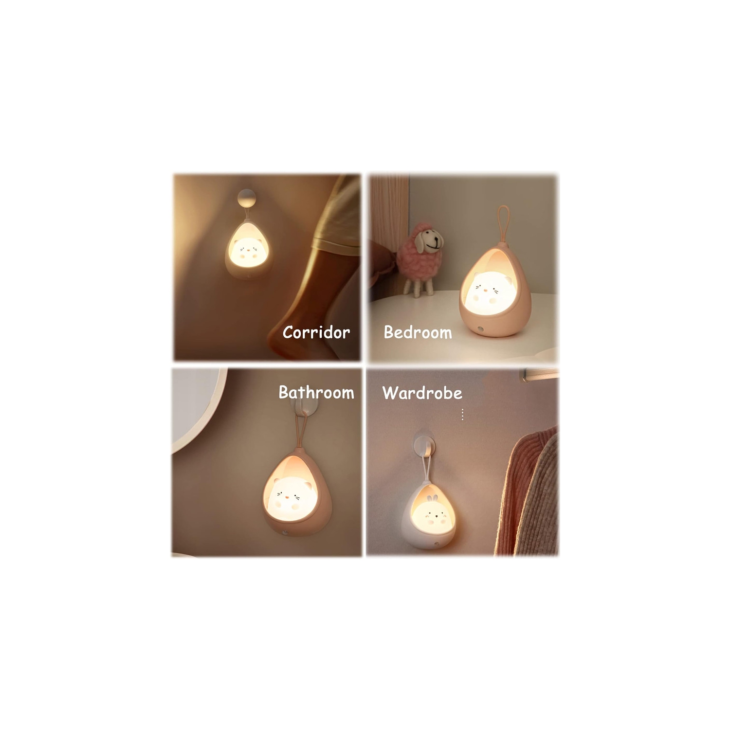 Cute rabbit Motion Sensor Night Light Wall Lamp,Rechargable,Bedroom Decoration for Kids Baby Toddler Teen Gift