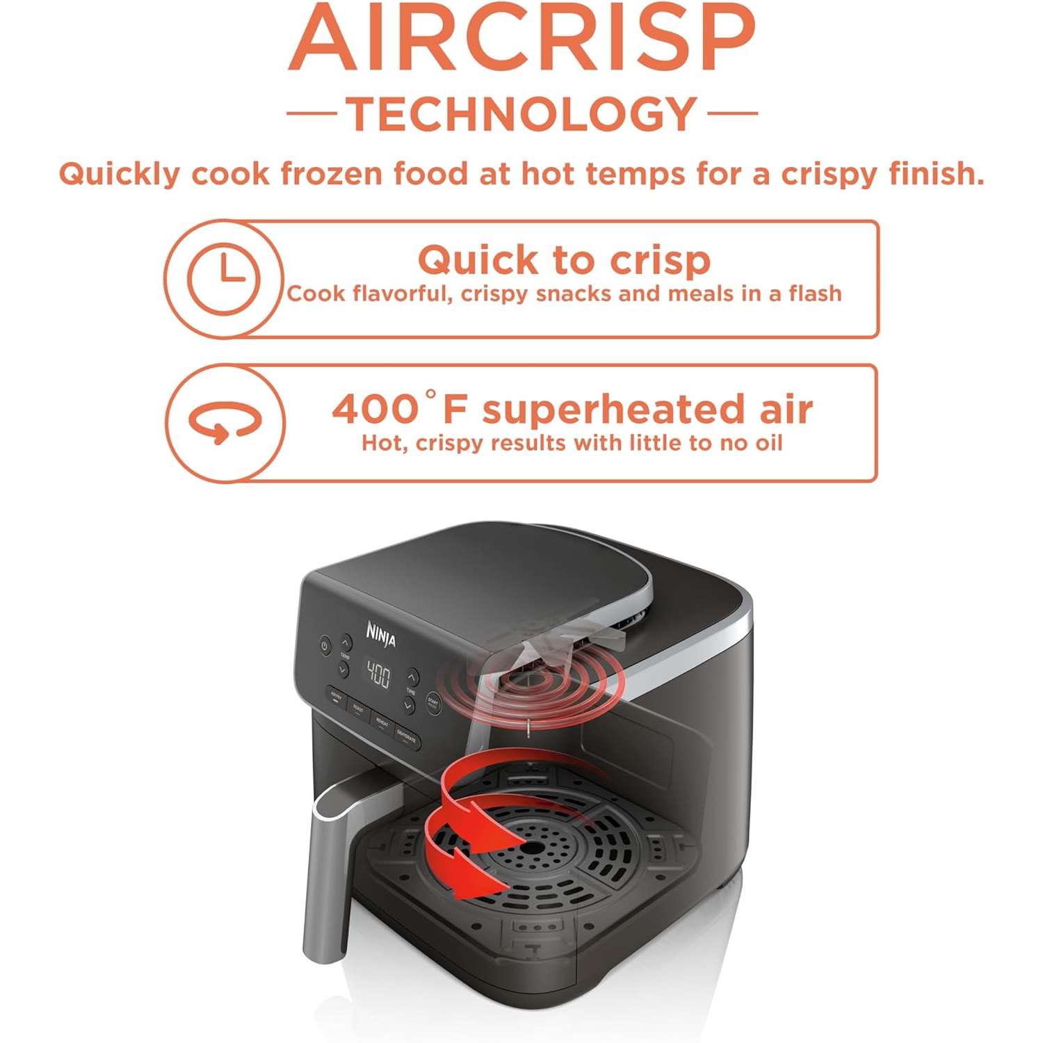 Friteuse à air chaud 4-en-1 Ninja Pro avec capacité de 5 pte, friture à air chaud, rôtissage, réchauffage, déshydratation technologie Air Crisp avec