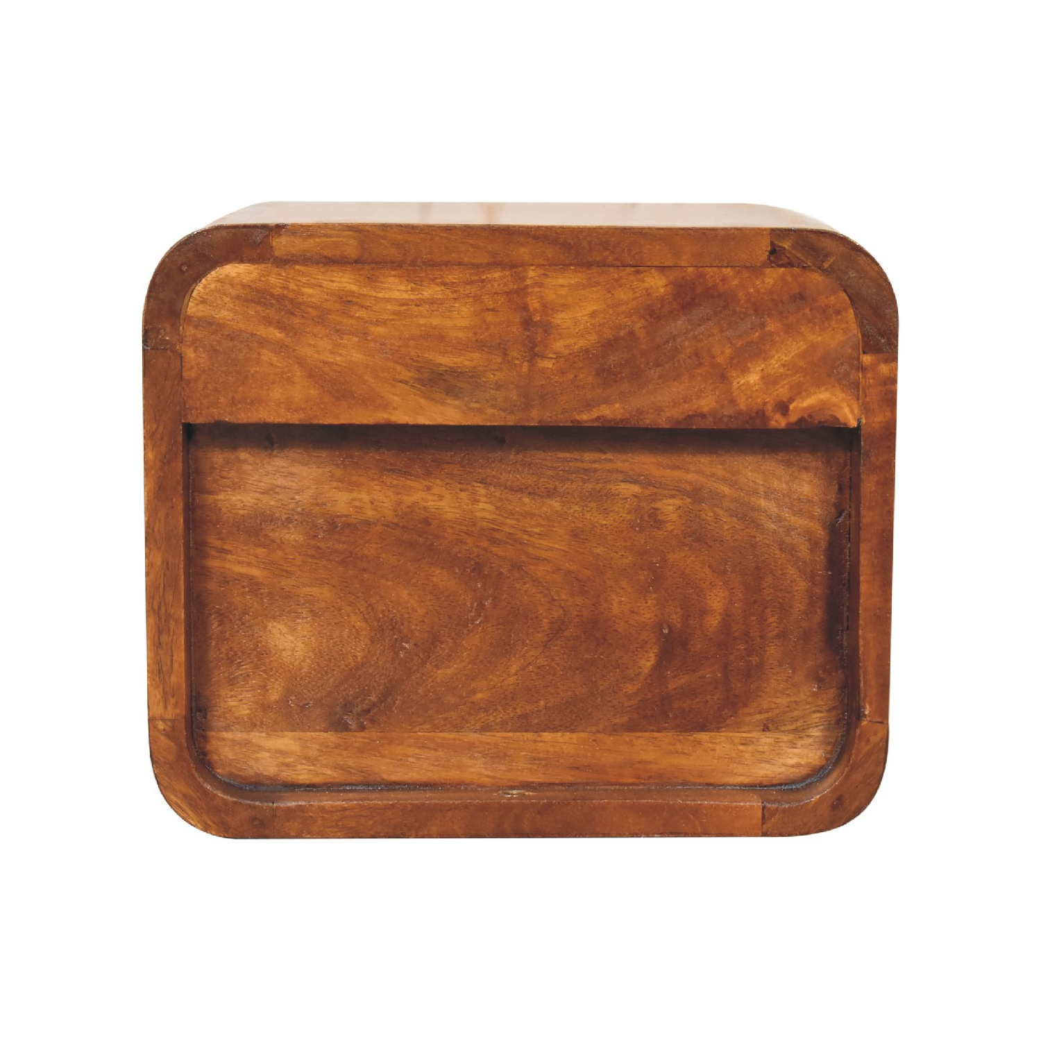 Mini table de chevet flottante incurvée en bois massif d'Artisan Furniture au fini marron