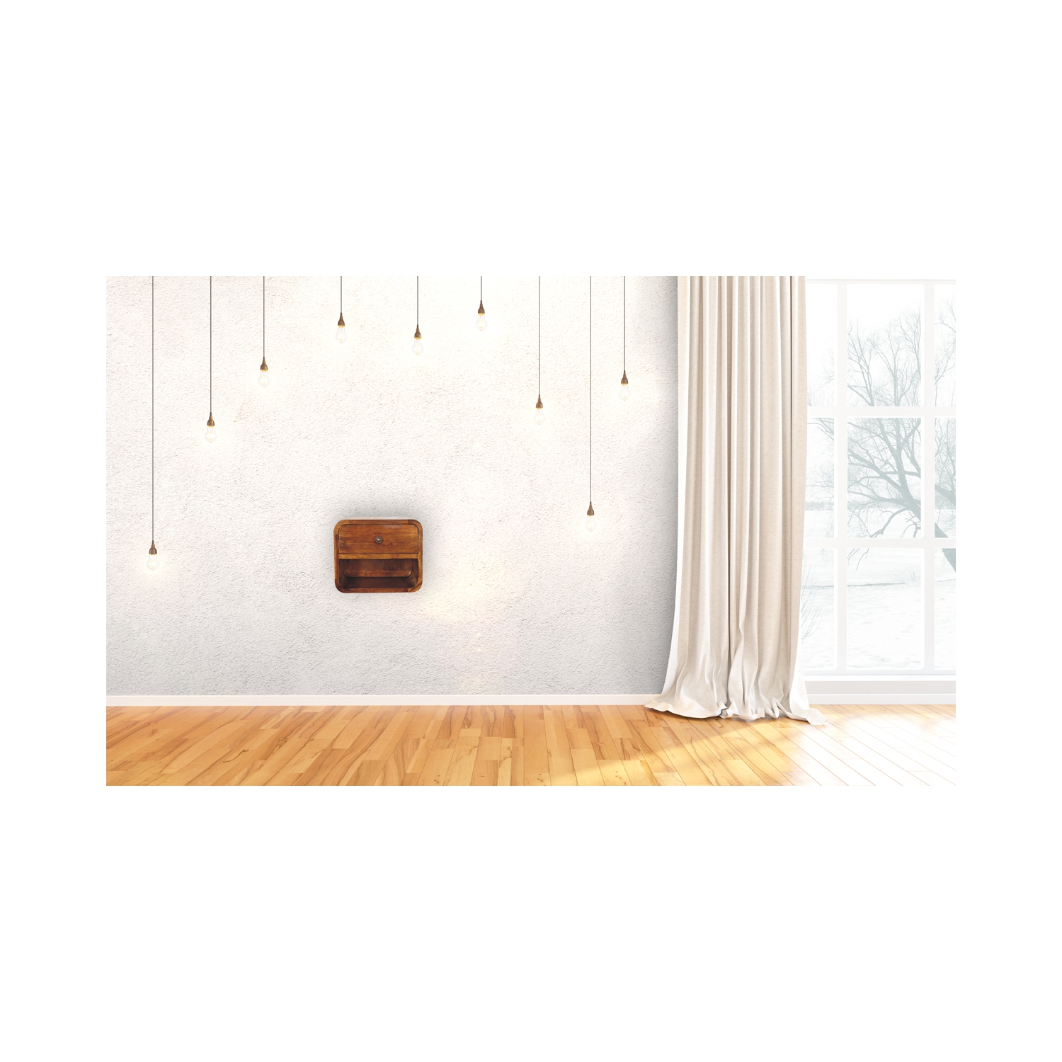 Mini table de chevet flottante incurvée en bois massif d'Artisan Furniture au fini marron