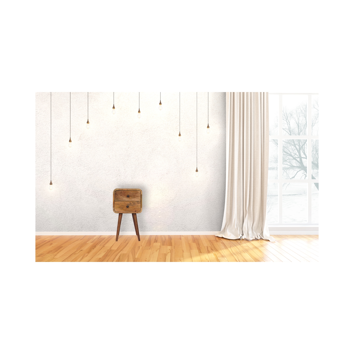 Artisan Furniture Solid Wood Mini Curved Nightstand In Oak-ish Finish