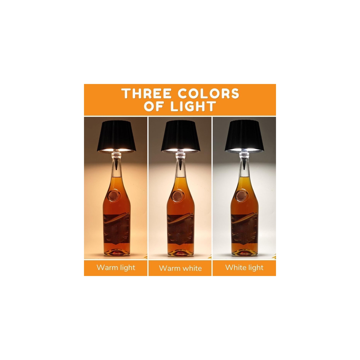 Lampe à bouteille sans fil, 2024 nouvelle tête de bouteille de vin sans fil avec 3 modes de gradation de la lumière, lampes de bouteilles de vin à
