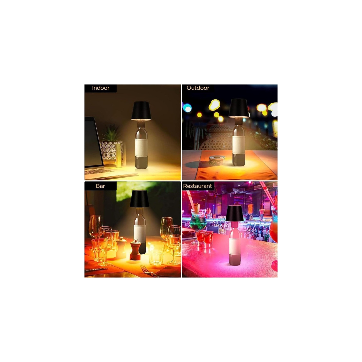 Lampe à bouteille sans fil, 2024 nouvelle tête de bouteille de vin sans fil avec 3 modes de gradation de la lumière, lampes de bouteilles de vin à