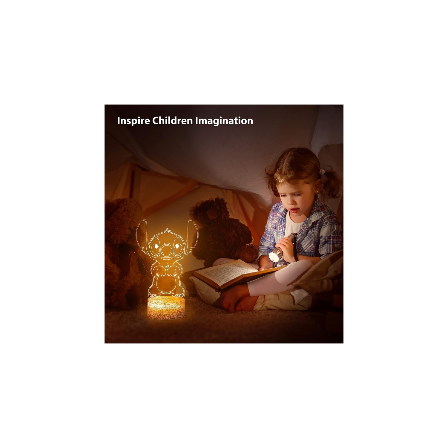 Veilleuse 3D Illusion Stitch : Lumières à cadeaux Stitch avec télécommande et Smart Touch, Stitch Stuff pour la lampe de chambre fille, cadeaux de