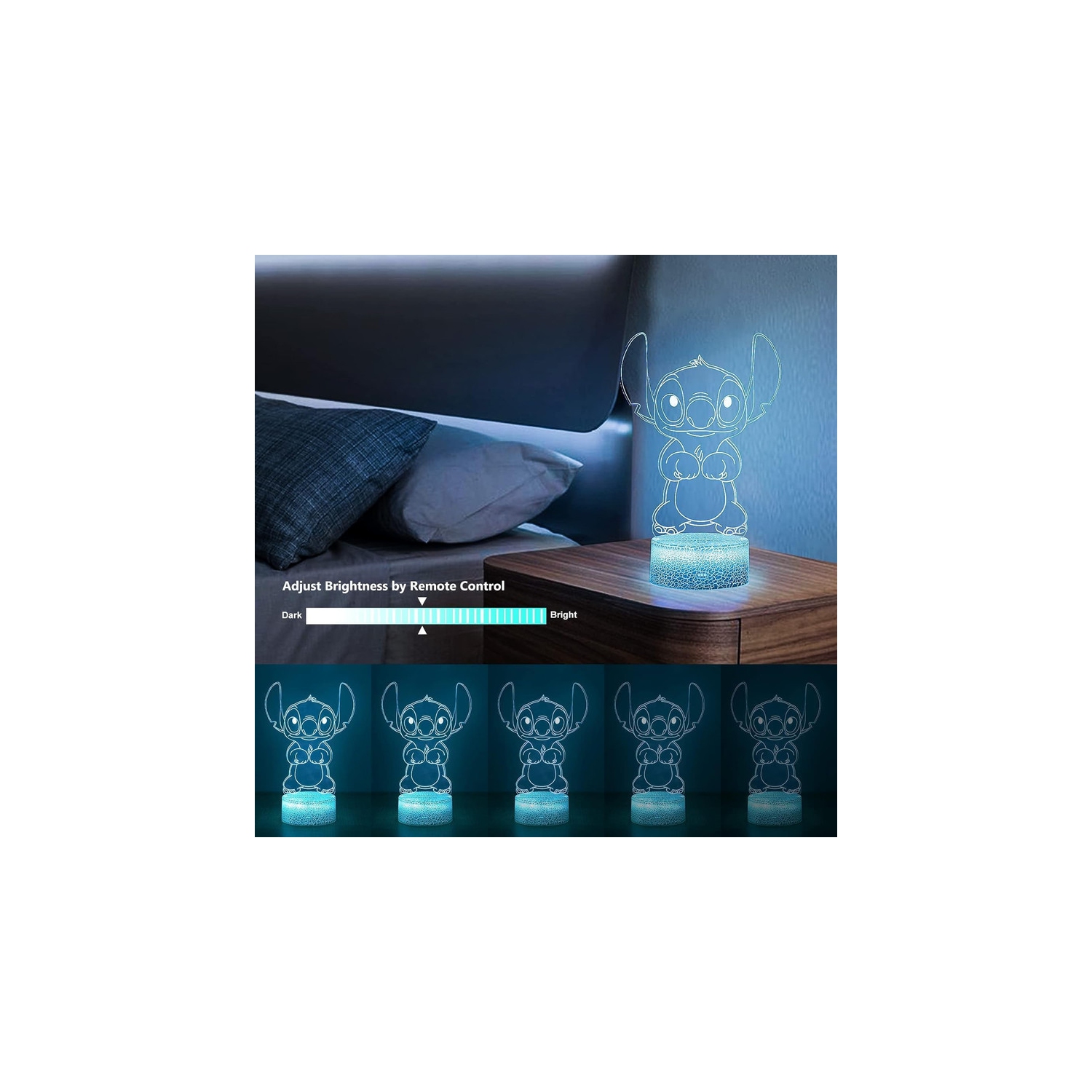 Veilleuse 3D Illusion Stitch : Lumières à cadeaux Stitch avec télécommande et Smart Touch, Stitch Stuff pour la lampe de chambre fille, cadeaux de