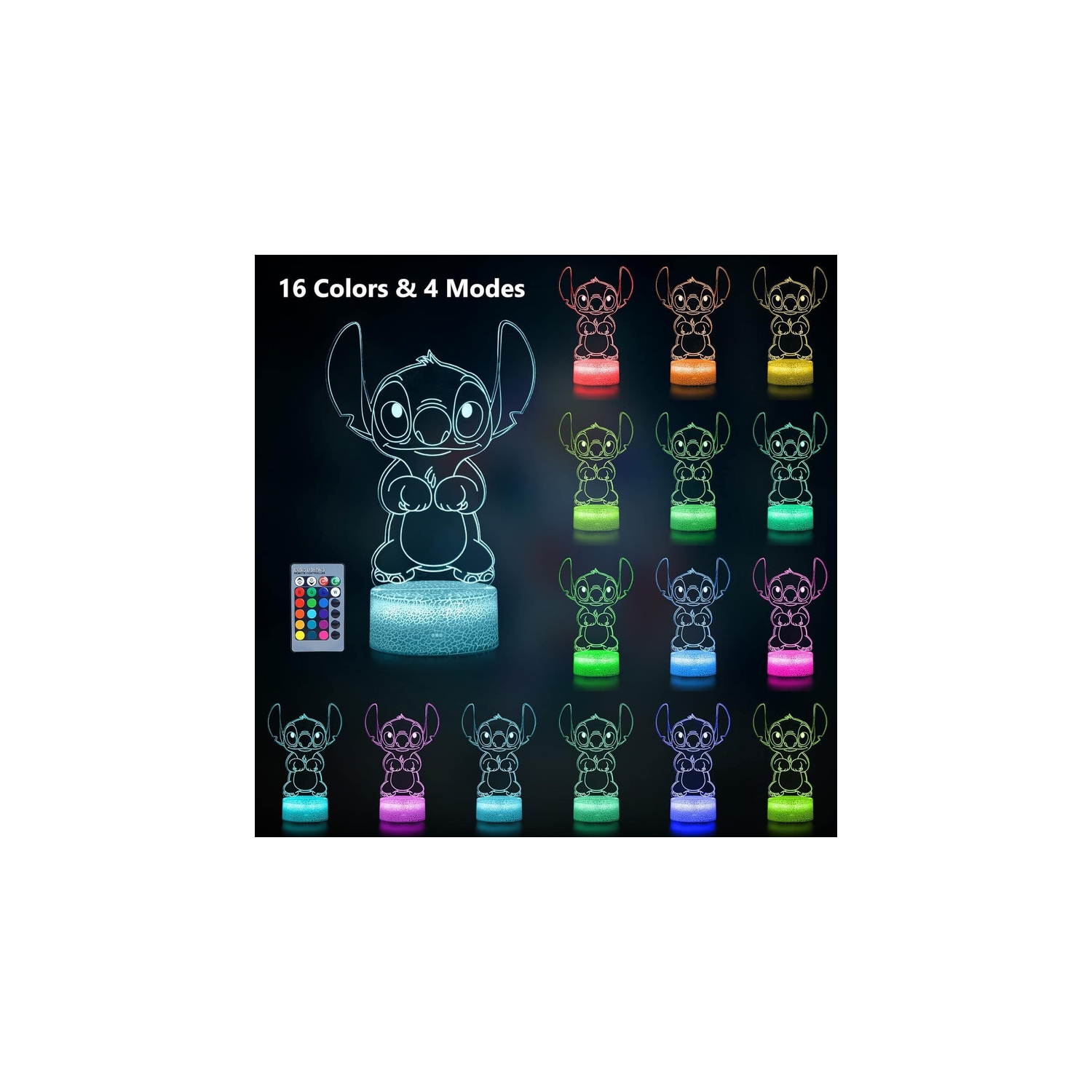 Veilleuse 3D Illusion Stitch : Lumières à cadeaux Stitch avec télécommande et Smart Touch, Stitch Stuff pour la lampe de chambre fille, cadeaux de