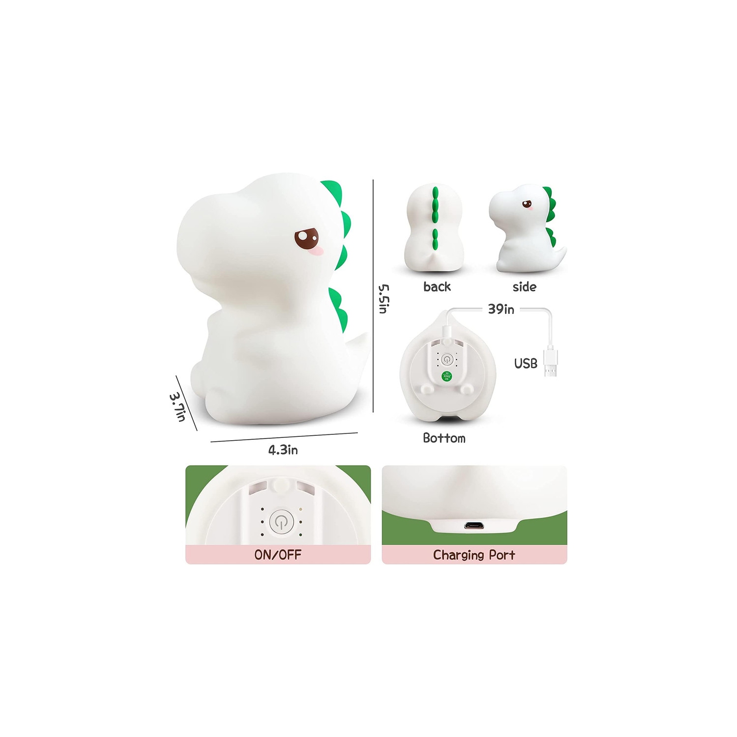 Veilleuse dinosaure pour enfants, 16 veilleuse pour enfants qui change de couleur, veilleuse dinosaure en silicone pour chambre d'enfant, veilleuse