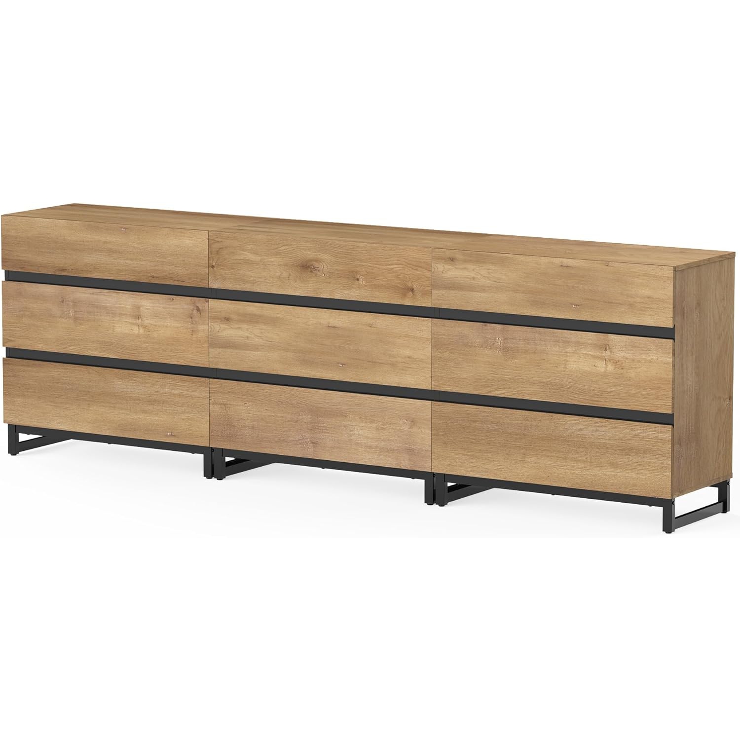 Meuble moderne pour téléviseur WAMPAT pour téléviseurs jusqu'à 100&nbsp;po, console de téléviseur avec 9 tiroirs et base en métal, console multimédia