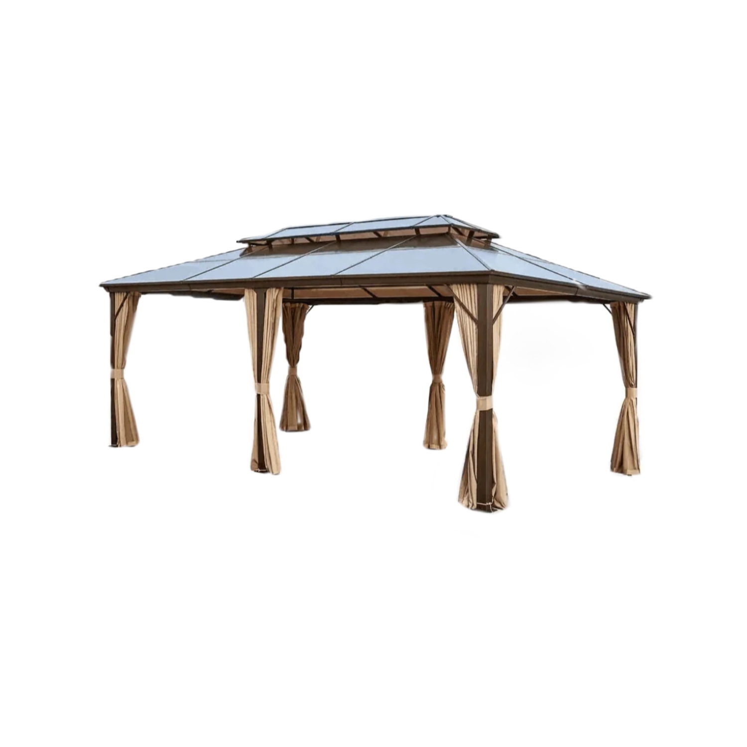 Erommy 12' x 20' Outdoor Double Roof Permanent Hardtop Gazebo Pergola with Prime Netting and Curtains