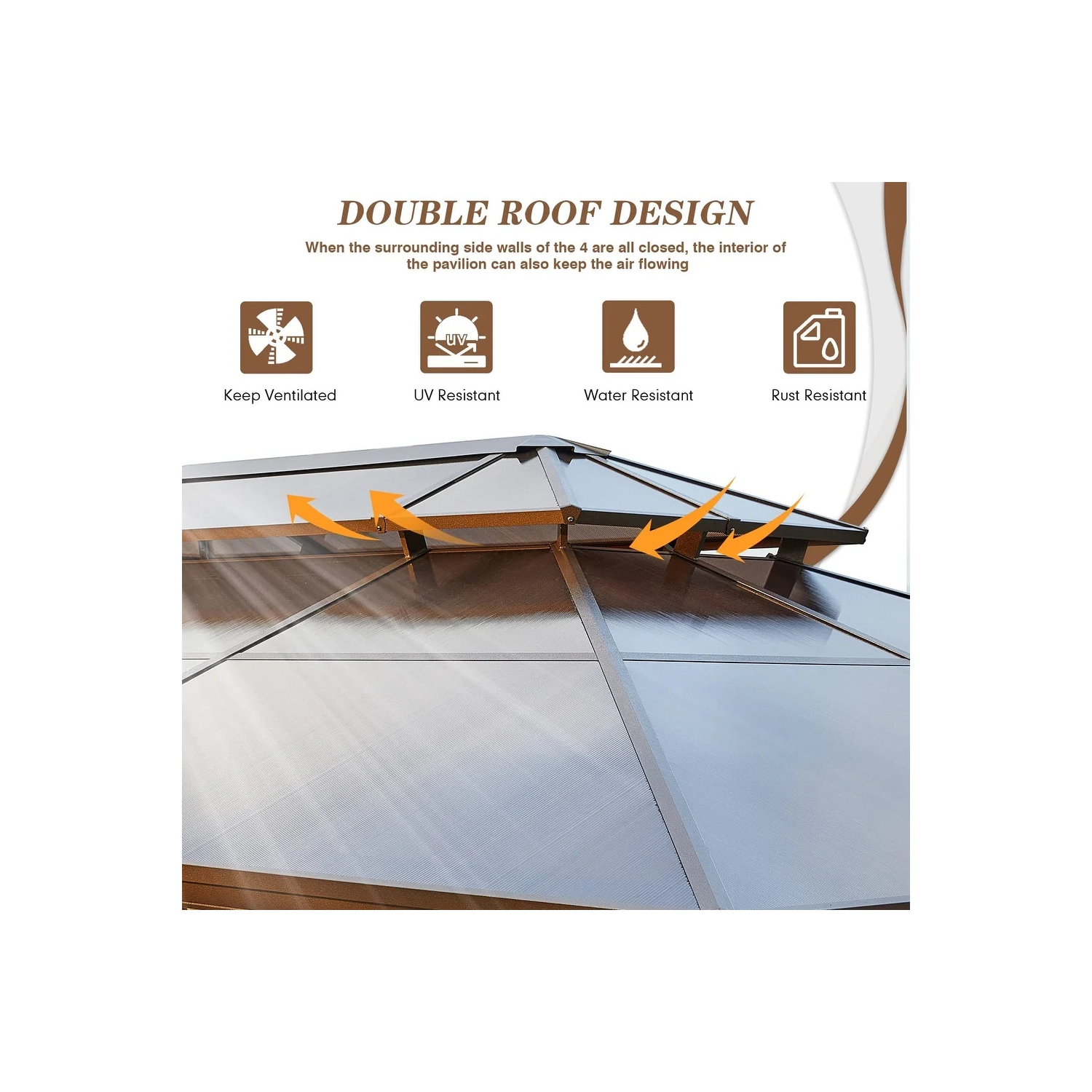 Erommy 12' x 20' Outdoor Double Roof Permanent Hardtop Gazebo Pergola with Prime Netting and Curtains