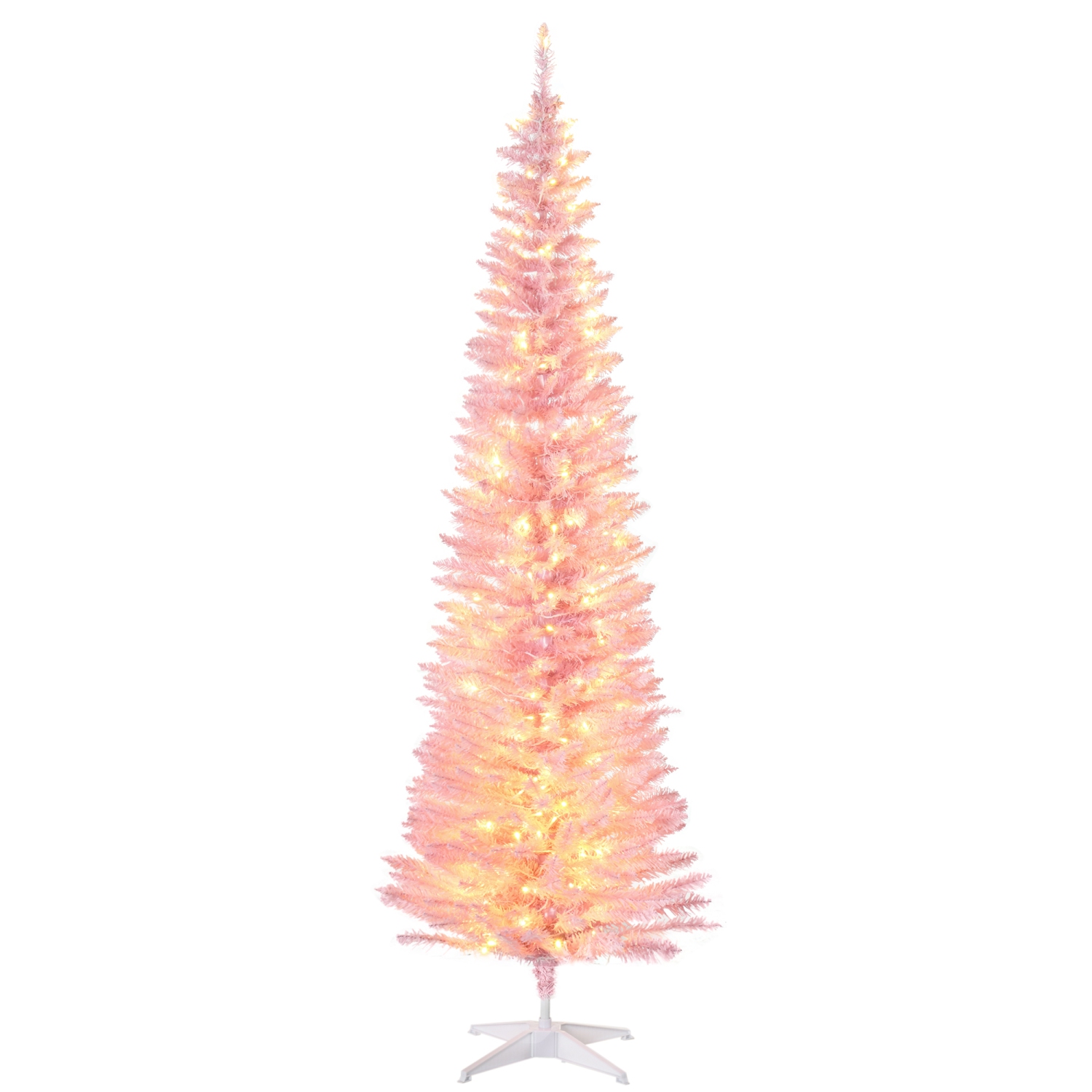 Sapin noble illuminé mince 7&nbsp;pi de HOMCOM avec 499 pointes et 200 lumières à DEL blanches chaudes roses