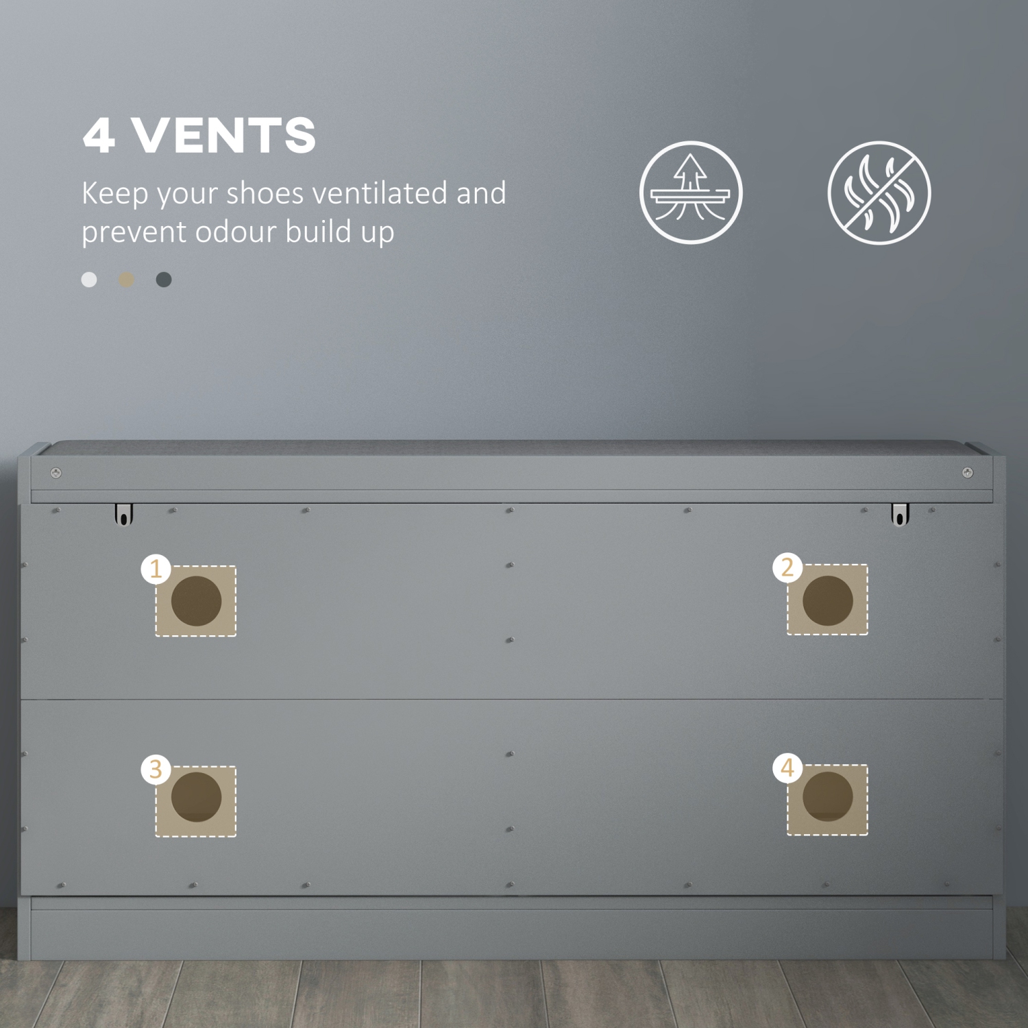 Banc à chaussures de HOMCOM, banc d'entrée avec 2 tiroirs rabattables, coussin de siège et 4 évents pour 8 paires de chaussures pour couloir, salon,