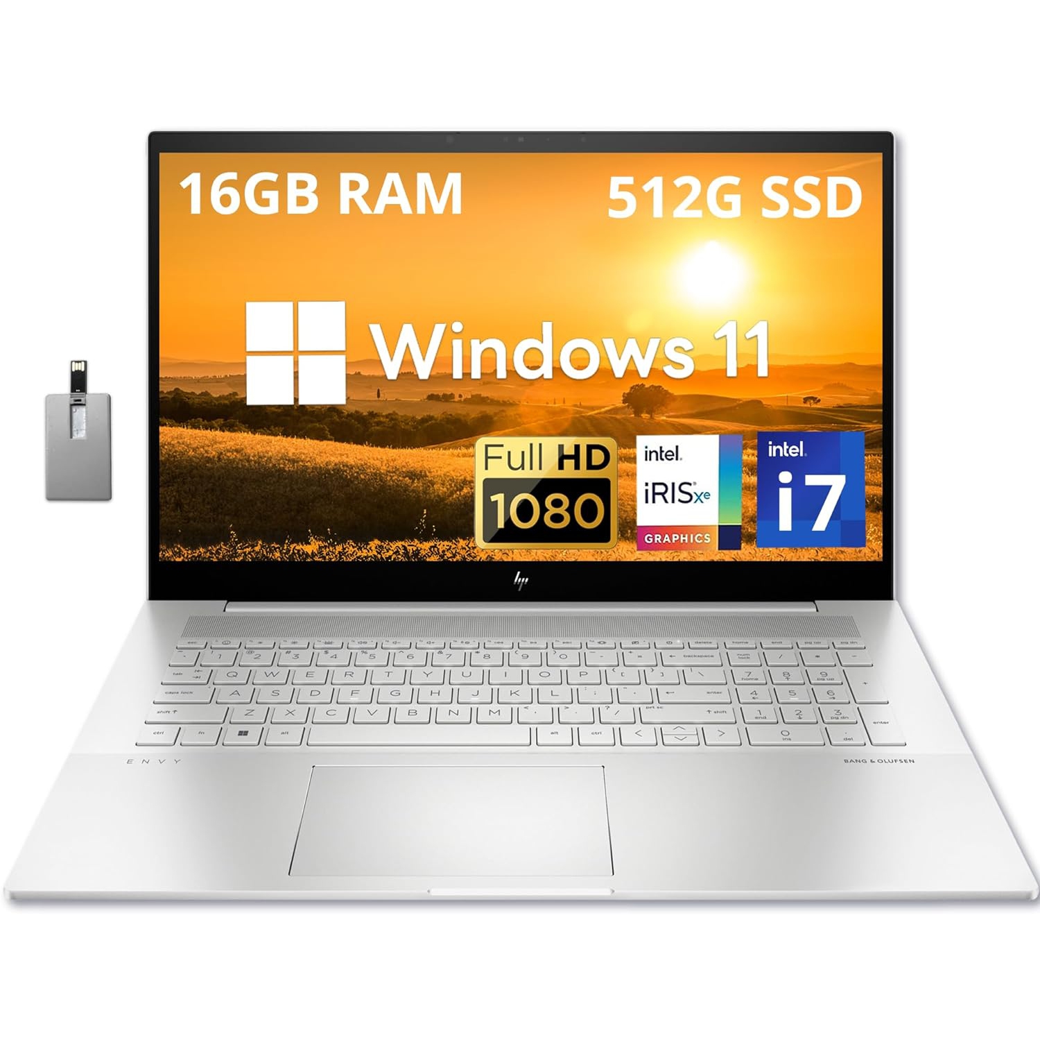 Open Box - HP Envy 17.3" FHD IPS Laptop, Intel Core i7-1260P, 512GB SSD, 16GB RAM, Backlit Keyboard, Intel Iris Xe Graphics, Silver, 32GB Hotface USB Card
