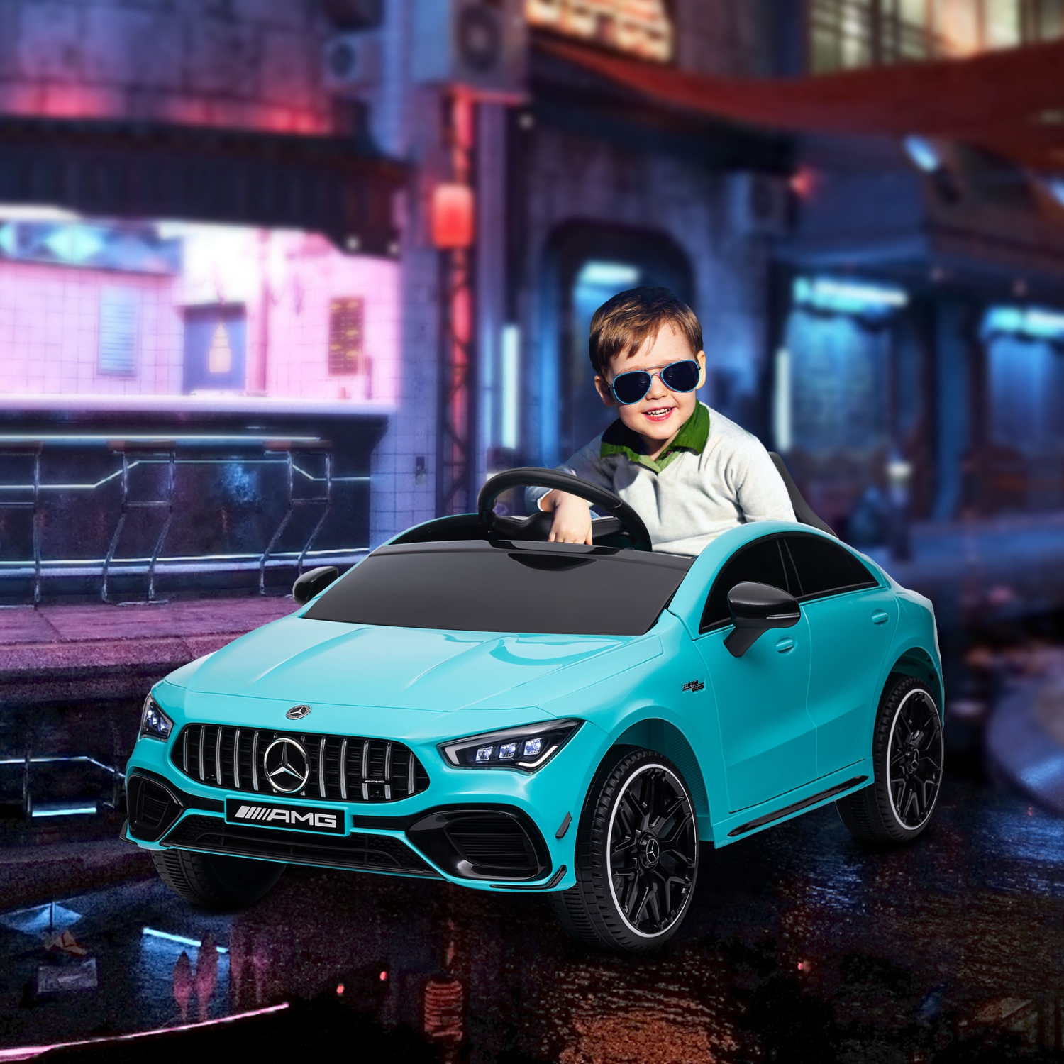 Qaba Mercedes-Benz AMG CLA 45 Licensed 12V Ride on Car, Battery Powered Kids Electric Car with Remote Control, Transport Wheels, Spring Suspension,