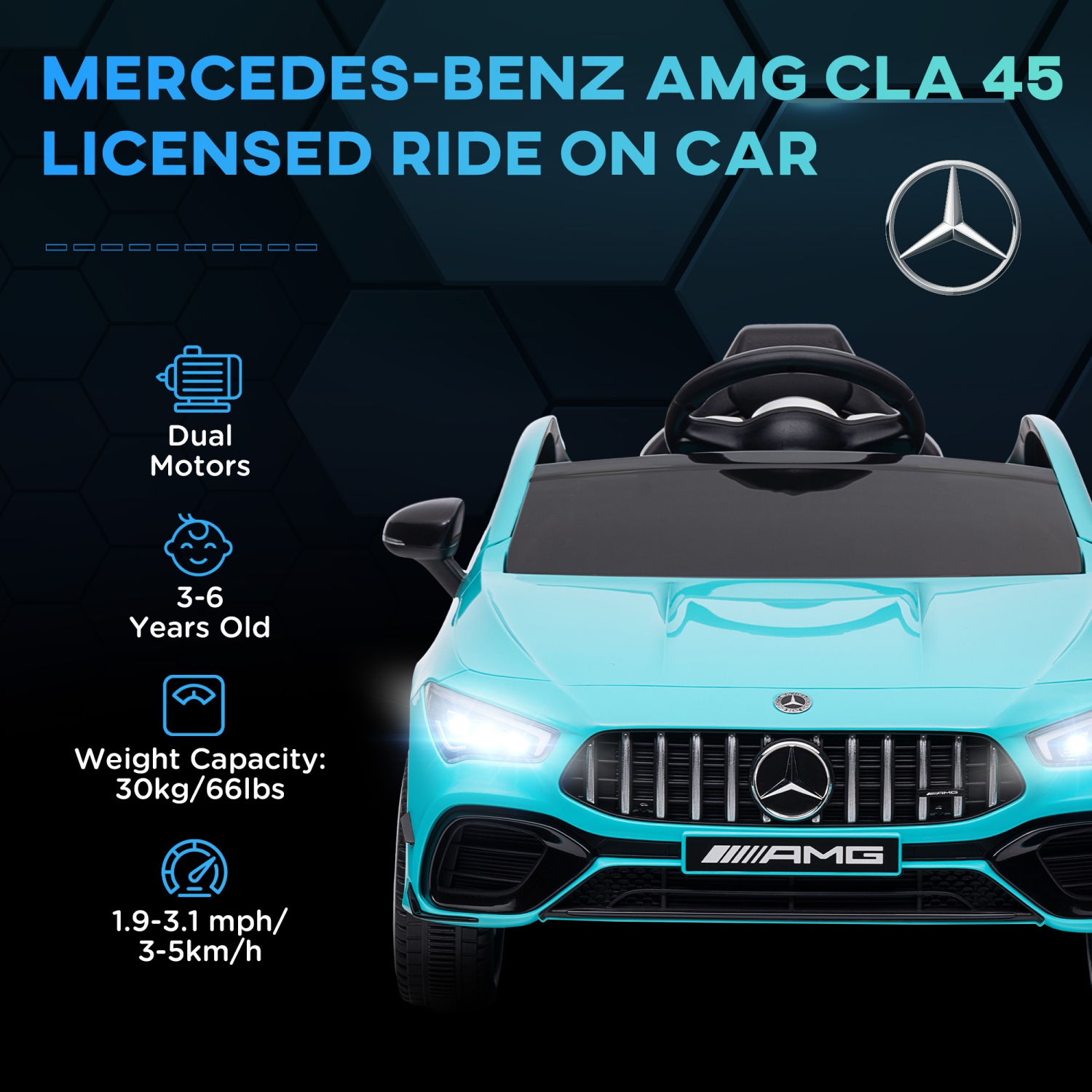 Qaba Mercedes-Benz AMG CLA 45 Licensed 12V Ride on Car, Battery Powered Kids Electric Car with Remote Control, Transport Wheels, Spring Suspension,