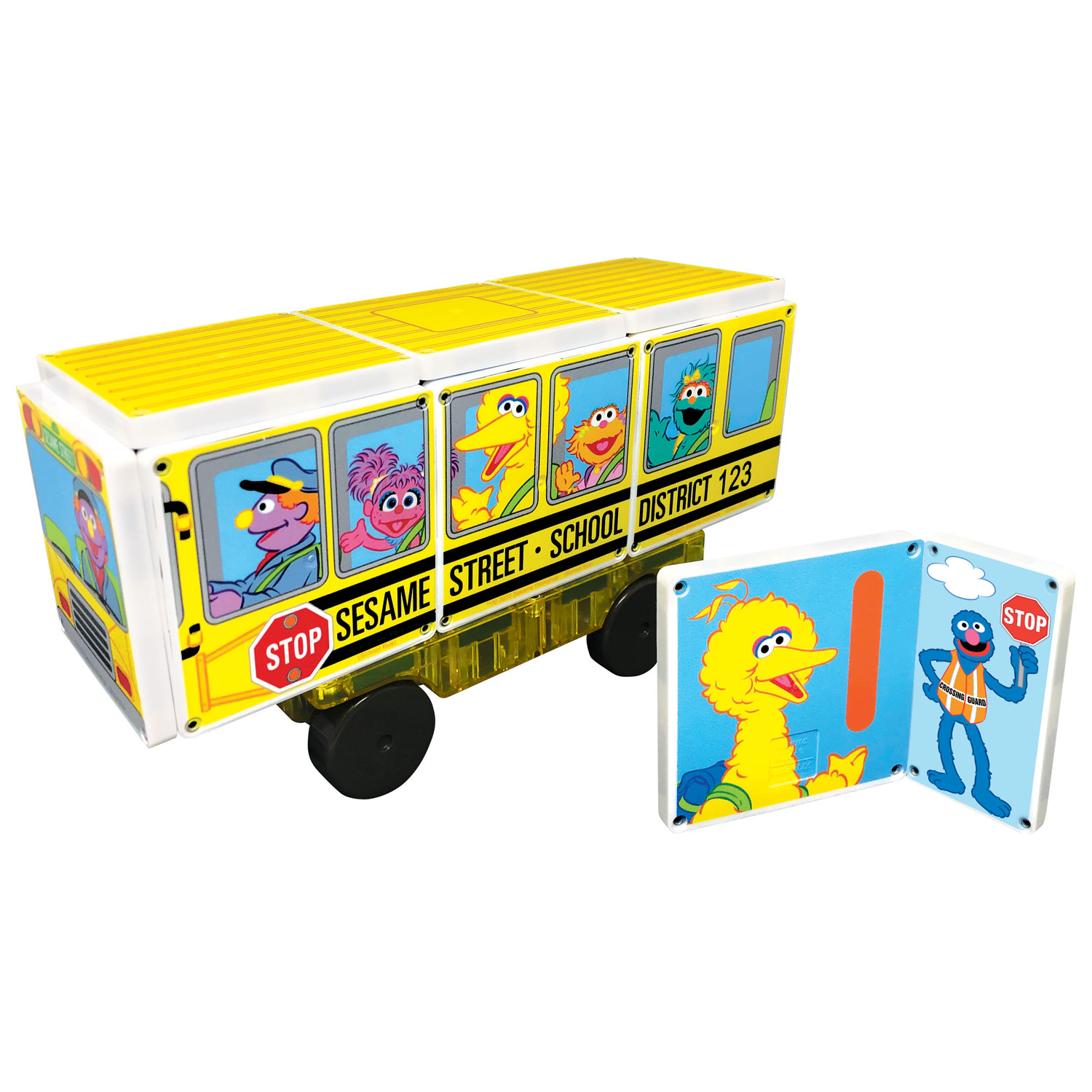 Seasame Street School Bus Magnetic Tile Set - 14 Pieces