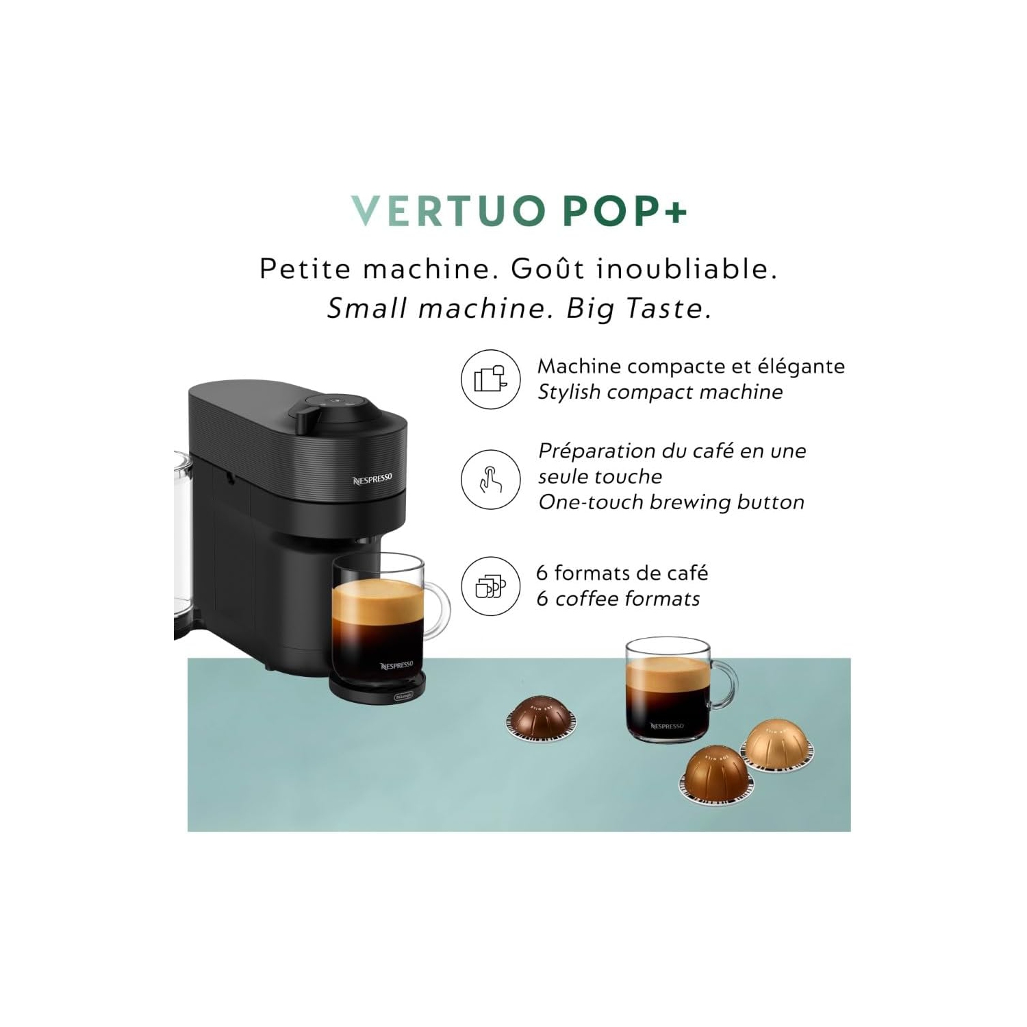 Open Box - Nespresso Vertuo Pop+ Coffee and Espresso Machine by De'Longhi, Liquorice Black